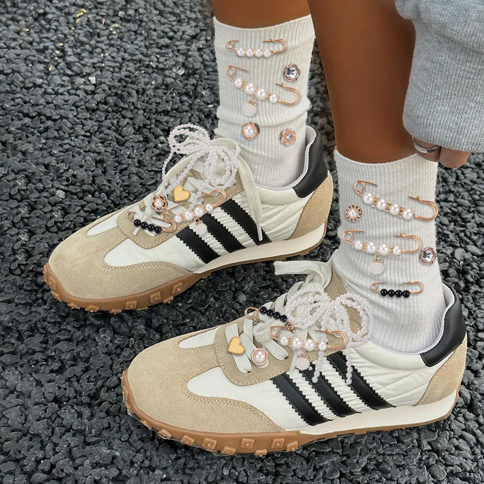 pequano Shoes Charms for Sneakers Socks, 30/43pcs Pearl Shoe Lace Jewelry, Junk Socks Charms Pins, Stylish Shoe Decoration Charms for Women, Brooch Pins Buttons for Clothes, Hats Decoratin - Image 2