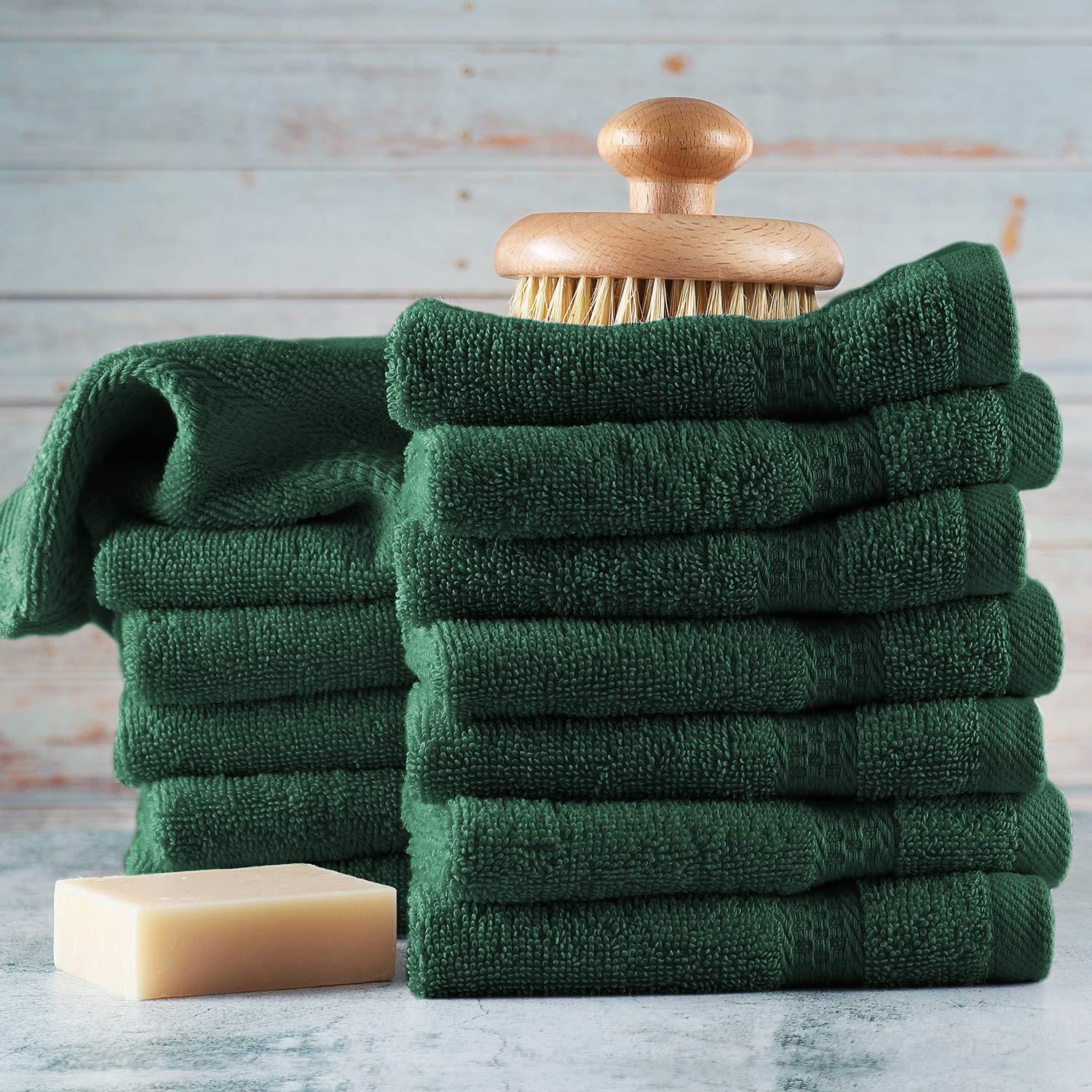 Hearth & Harbor Washcloths 12 Pack - 100% Cotton Washcloth for Body and face, High Absorbent and Soft 13"x13" Body Wash Cloth, Quick Dry - Hunter Green Washcloths - Image 2