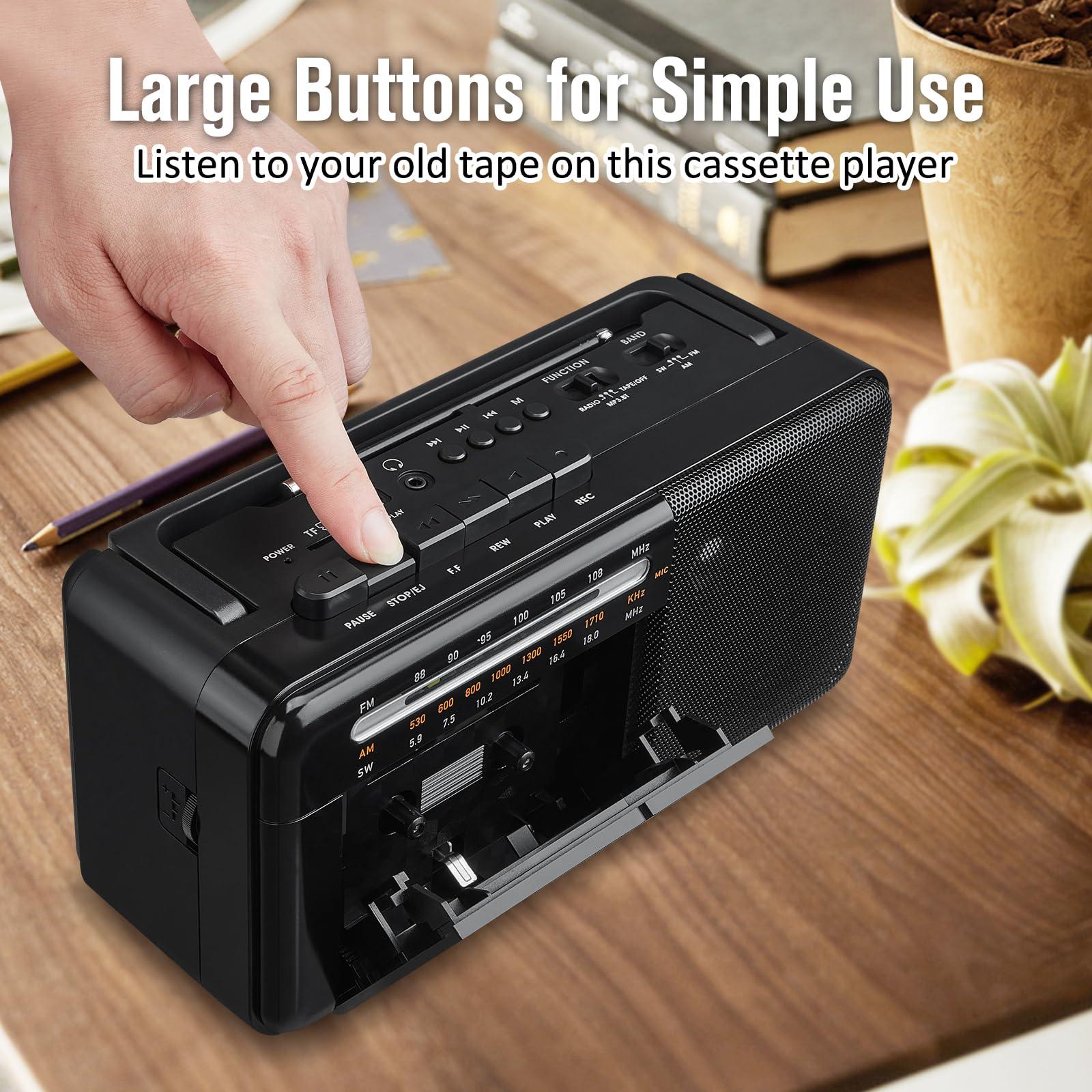 Gelielim Cassette Tape Player Bluetooth Boombox, Cassette Player AM/FM/SW Radio Stereo, Tape Player/Recorder with 8W Speaker and Earphone Jack, USB/TF Card Player, AC Powered or Battery Operated - Image 3