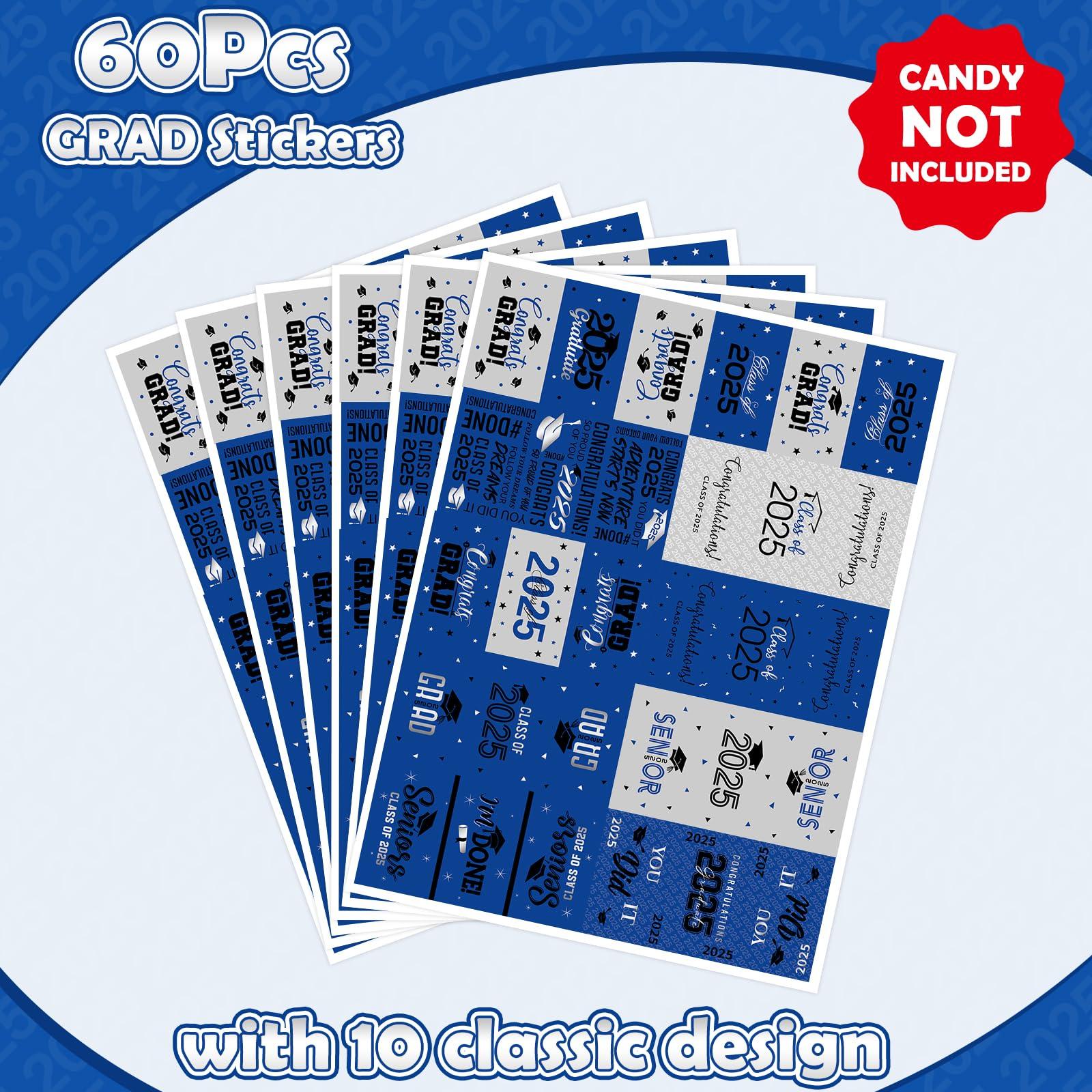 100Pcs Graduation Decorations Class of 2025 Candy Bar Wrappers,Blue and Silver Congrats Grad Mini Candy Stickers Chocolate Bar Labels for College High School Graduation Party Favors,Candy Not Included - Image 4