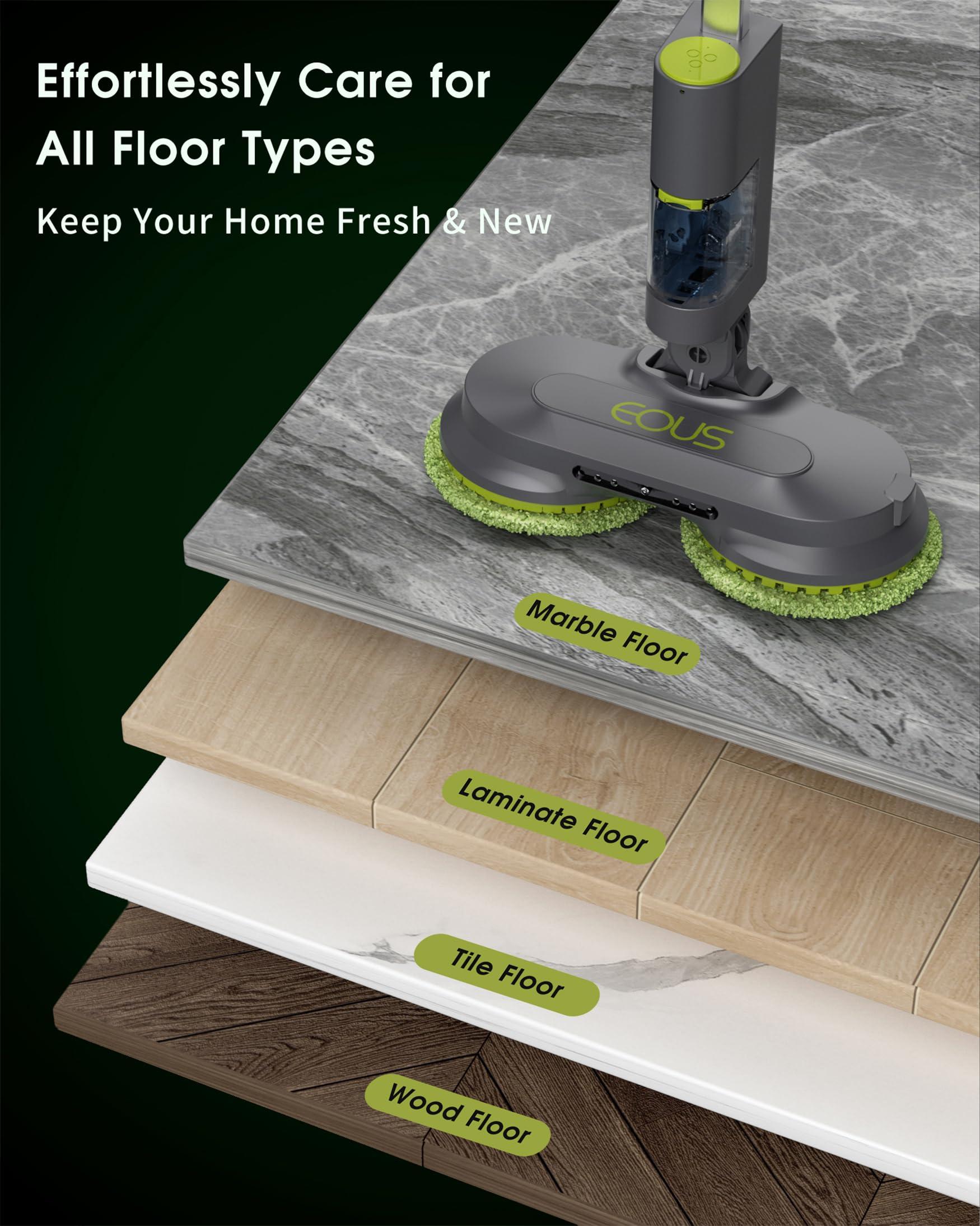 eous Cordless Electric Mop, with Detachable Water Tank & Water Sprayer, LED Headlights & Large Capacity Battery Self-Propelled Electric Spin Floor Mop for Floor Cleaning, Floor Cleaner Supported - Image 7