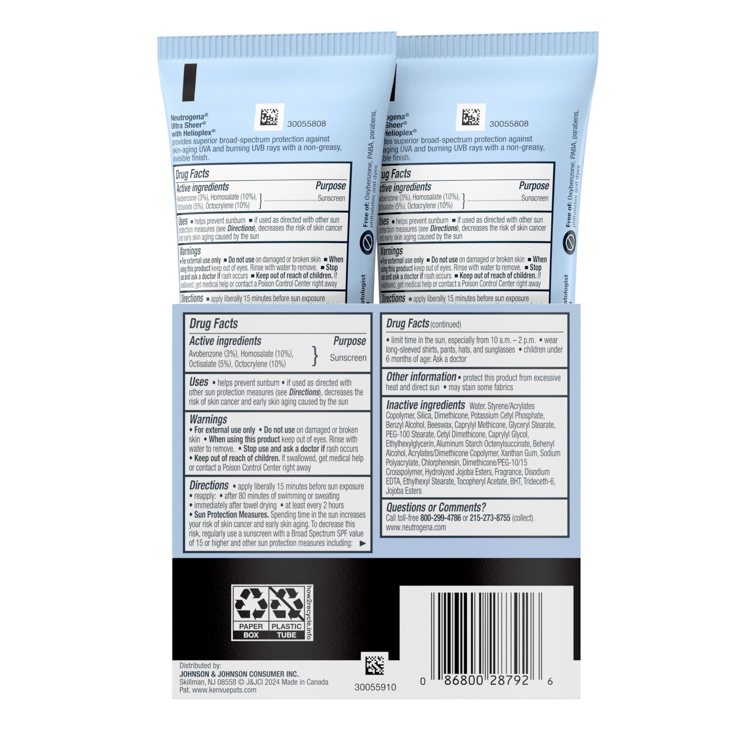 Neutrogena Ultra Sheer Dry-Touch Sunscreen For Face & Body, SPF 45 Broad Spectrum UVA/UVB Protection, Lightweight Water Resistant & Non-Greasy, Travel Size Sunscreen, 3 fl. oz 2 pack - Image 9