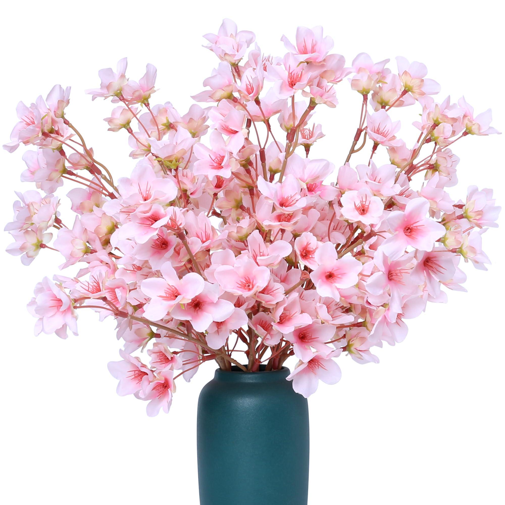 SITUMEIZI 6Pcs Artificial Cherry Blossom Branches Decor Fake Flowers 16" Silk Faux Flowers for Decoration Spring Peach Bouquet Home Wedding Bedroom Party Japanese Garden Table Centerpiece Decor(Pink)
