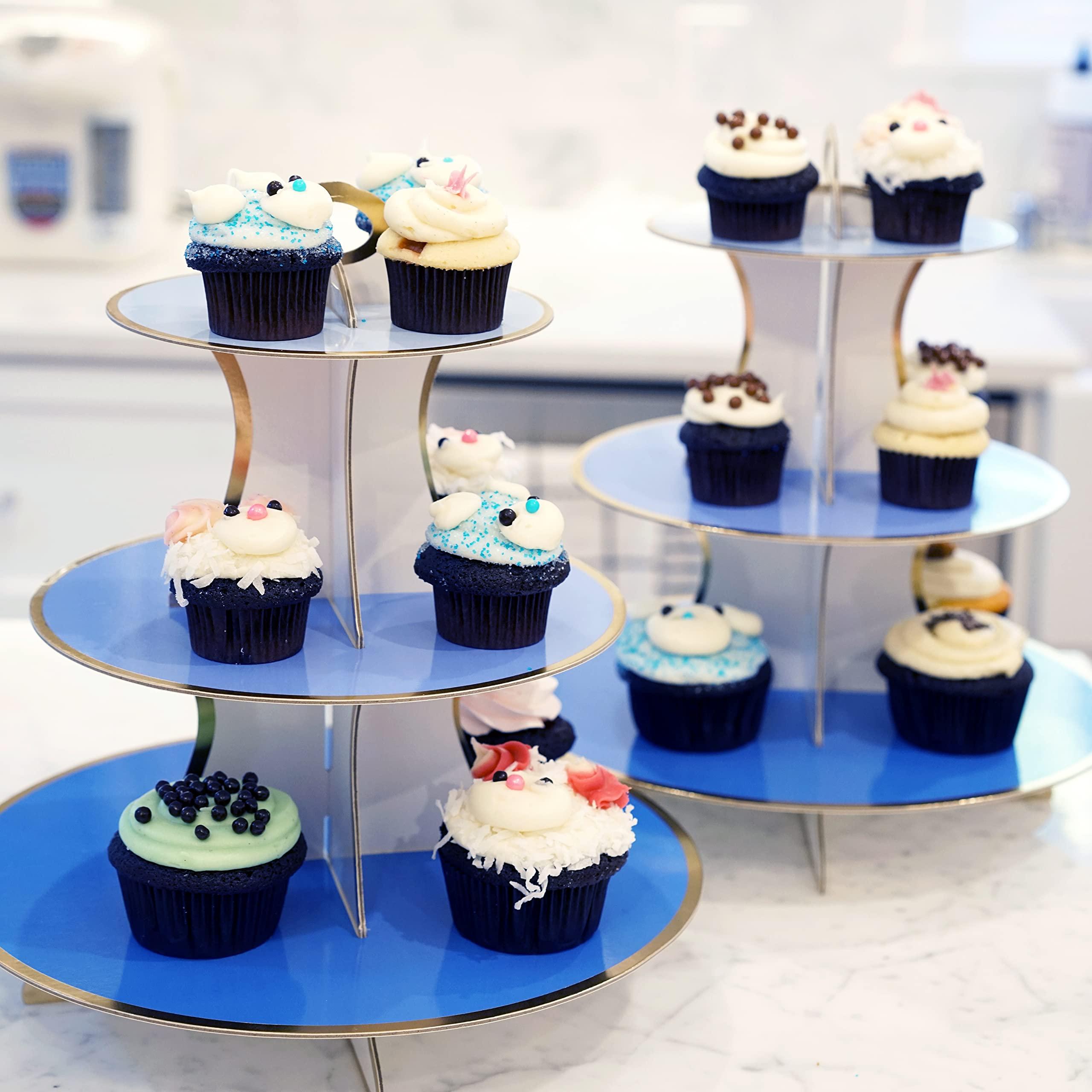 3-Tier Dessert & Cupcake Decorative Serving Tray Stand for Birthdays and All Themed Parties & Events, 2 Serving Towers Per Pack (Blue Ombre) - Image 2