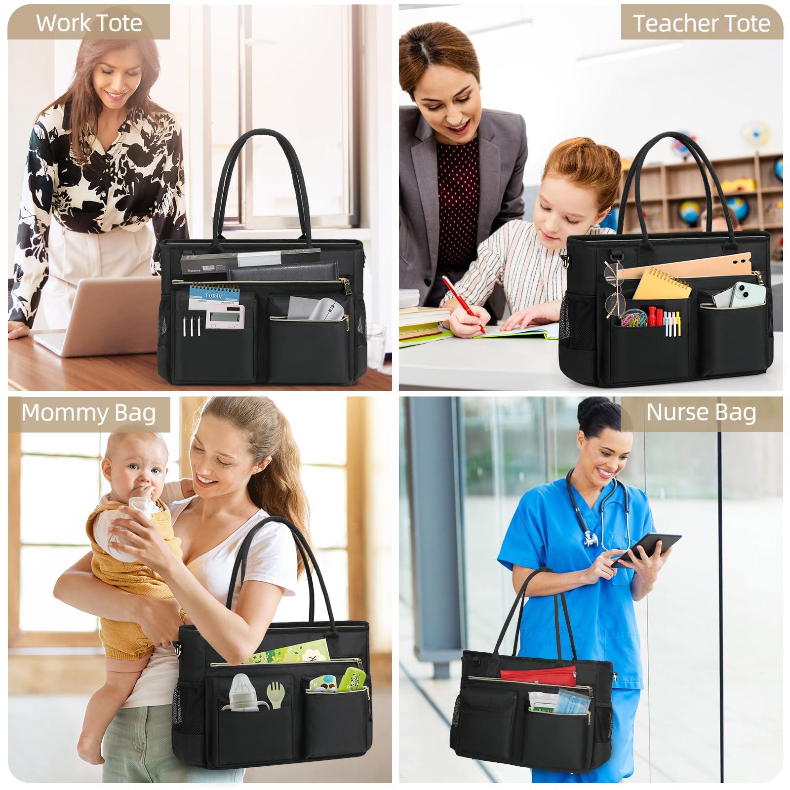 RAINSMORE Laptop Bag for Women 15.6 Inch Work Teacher Tote Nurse Bag Professional Laptop Tote Computer Messenger Shoulder Bags Large Handbag Business Office Work Briefcase - Image 2