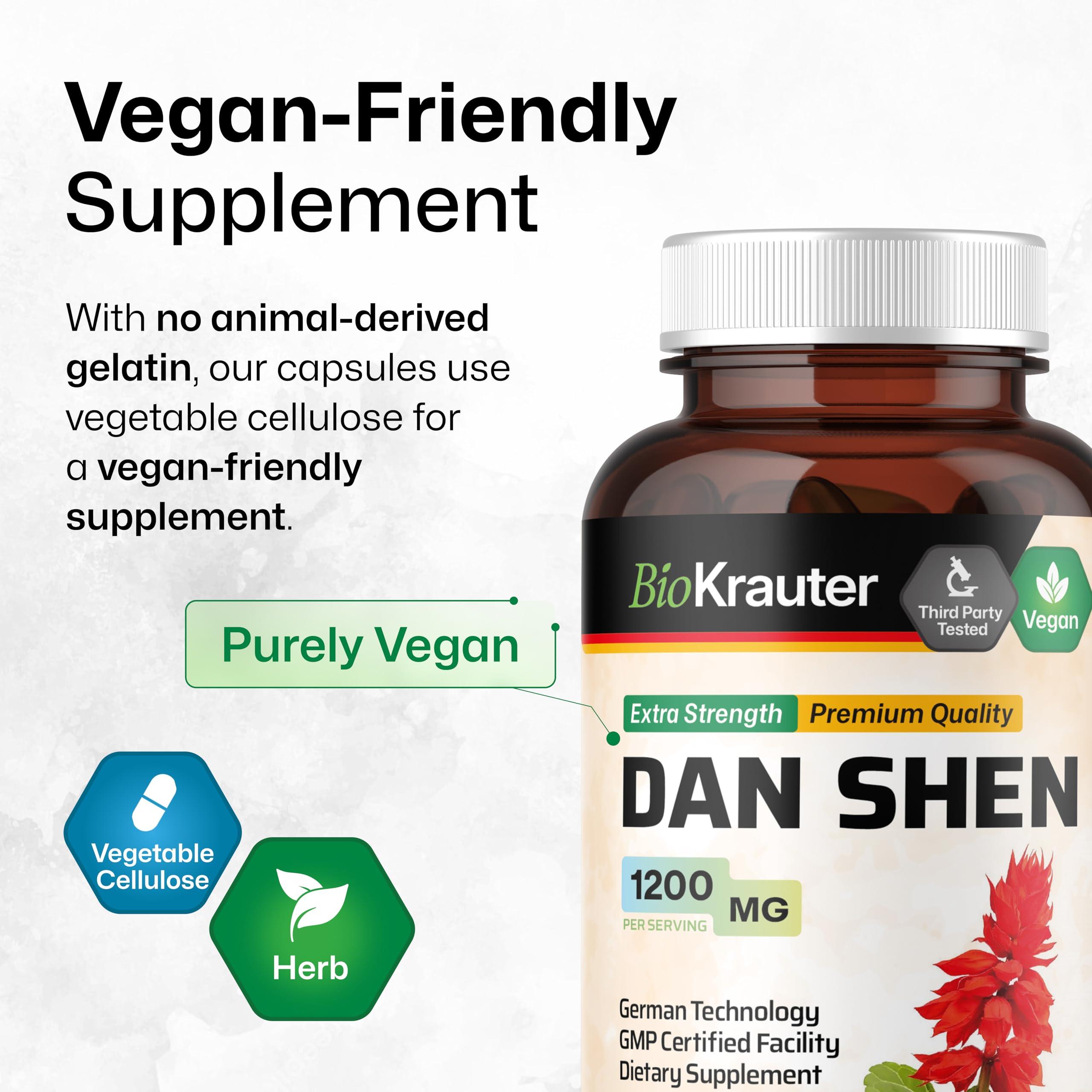 BIO KRAUTER Dan Shen Root Capsules - 1200 mg Strength - 100 Red Sage Caps - Antioxidant Source - Salvia Miltiorrhiza Root - Vegan - Image 5
