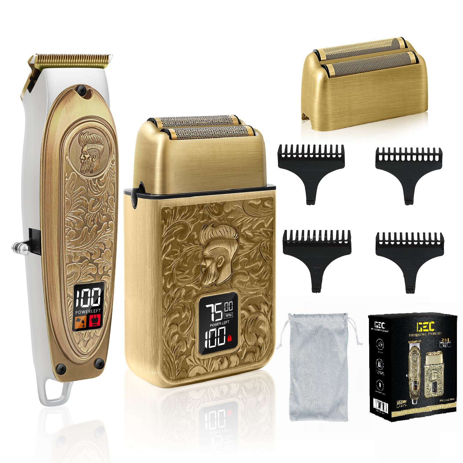 GEC Professional Men's Electric Razor & Barber Kit - Cordless Foil Shaver, Titanium T-Blades, 3-in-1 Multifunctional Trimmer for Beard, Hair, & Body Grooming – Travel-Friendly with Built-in Battery