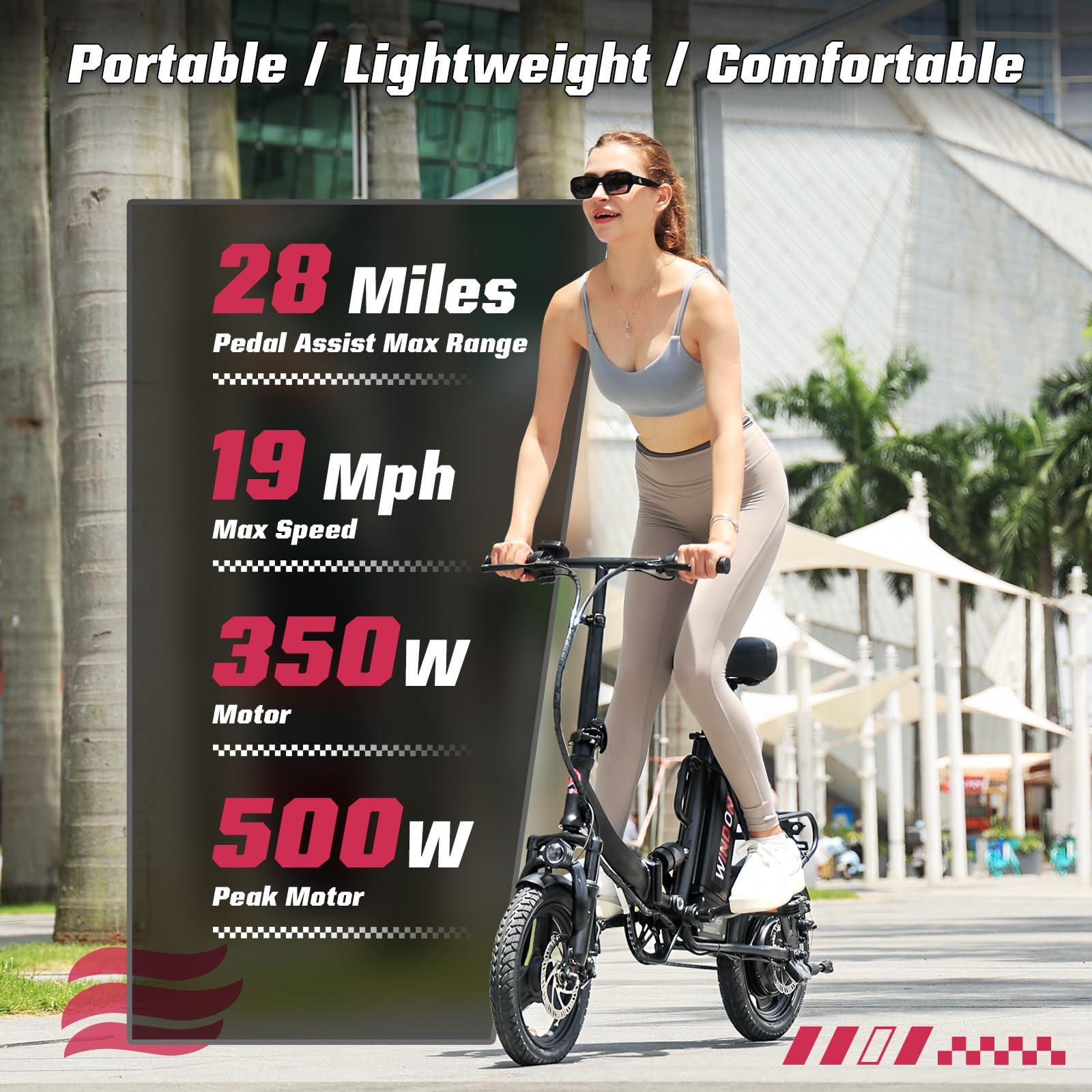 Windone S14/S16 Electric Bike for Adults, Max 19/22 MPH Speed & 28/50 Miles Range (PAS), 500W/750W Peak Motor, Foldable, Lightweight, Shock Absorbers, UL 2849 Certified Ebike - Image 2