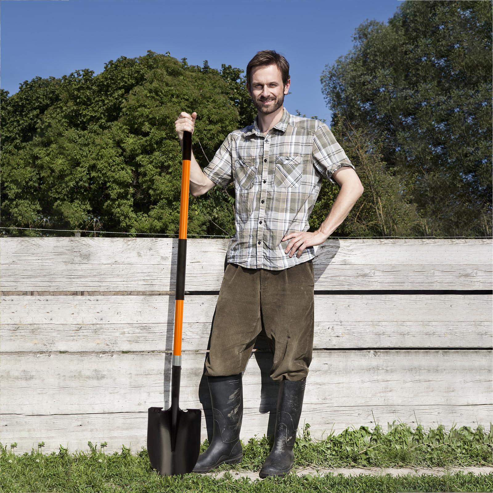 VNIMTI Heavy Duty Gardening Shovel, 56 Inch Round Blade with Fiberglass Handle (Orange) - Image 2
