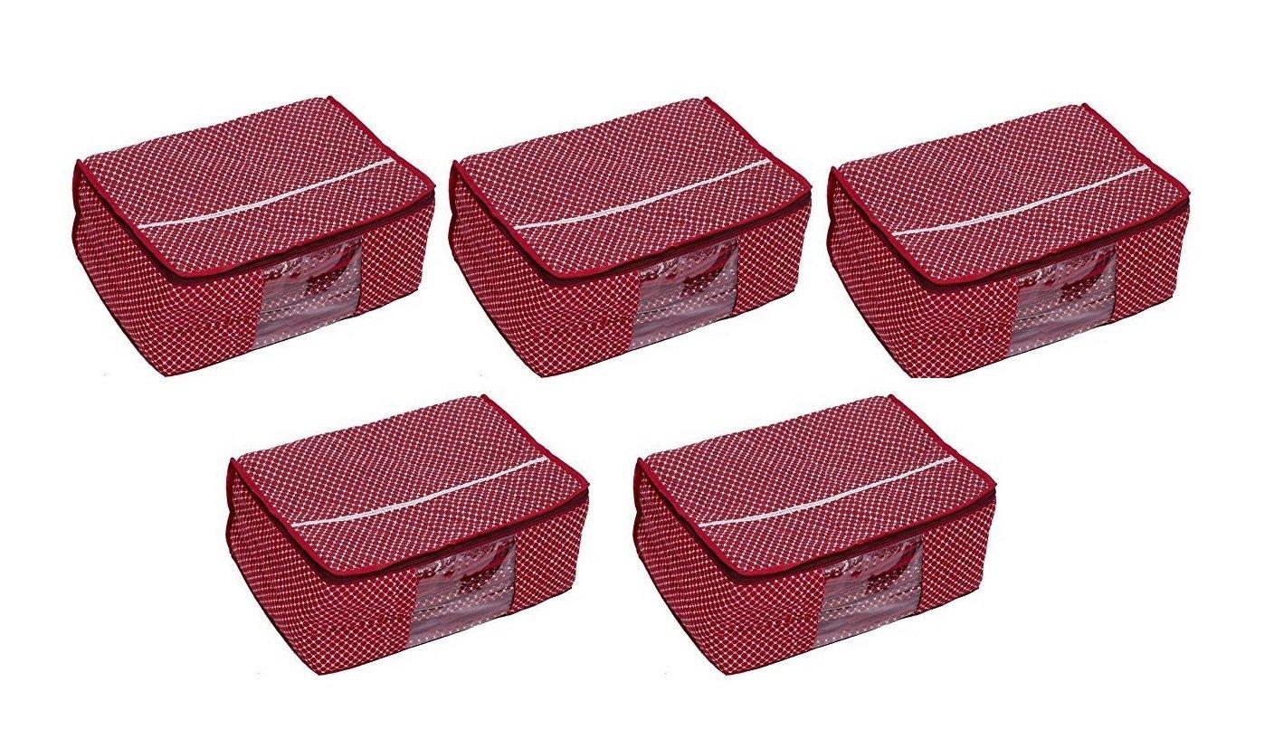 Fashion Bizz Maroon Large Quilted Printed Saree Cover Bag Set of 5 Pcs