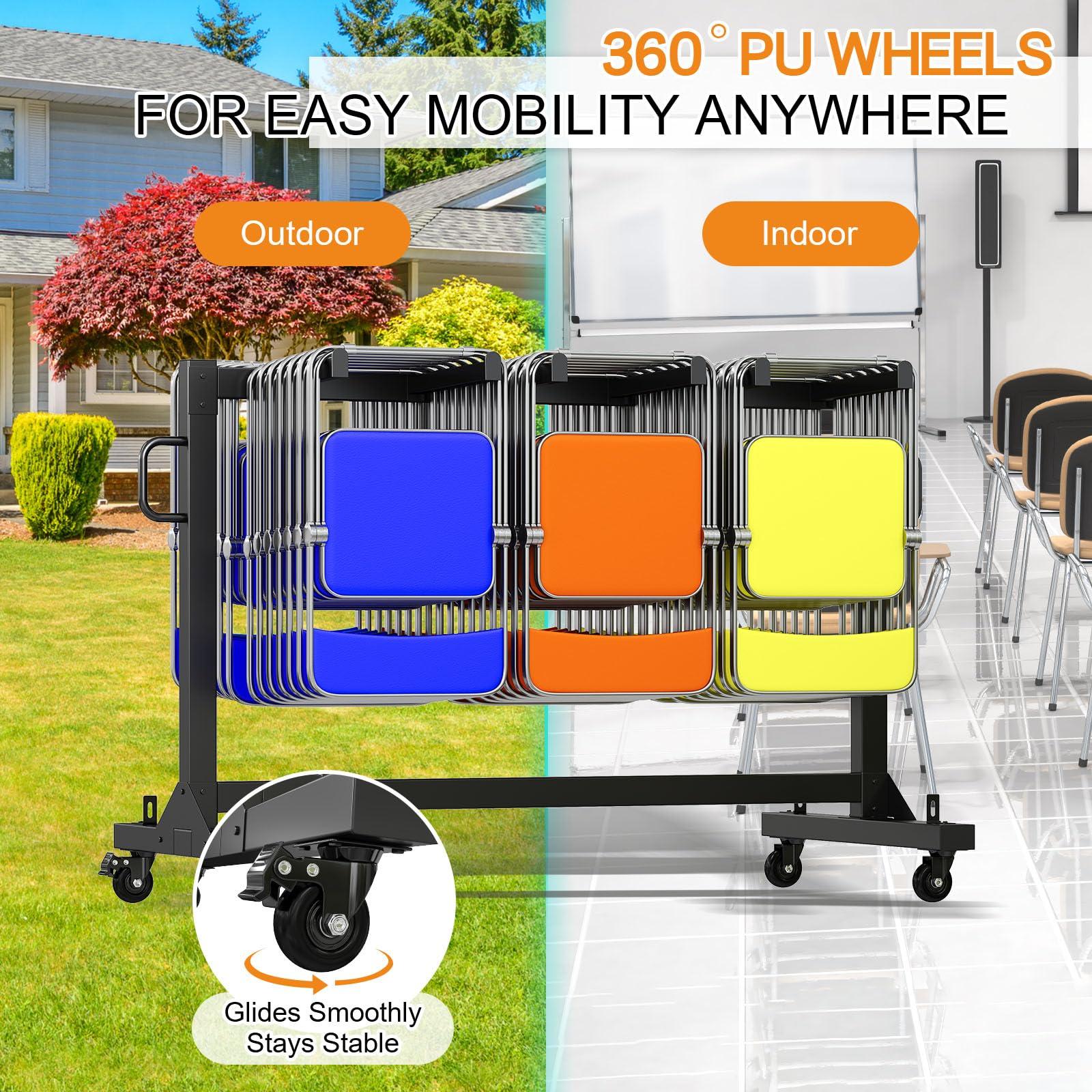 Specraft Folding Chair Rack and Table Cart for 12 Tables or 42 Chairs, 550 lbs Capacity, PU Wheels, Dust Cover, Elastic Cords, Black - Image 5