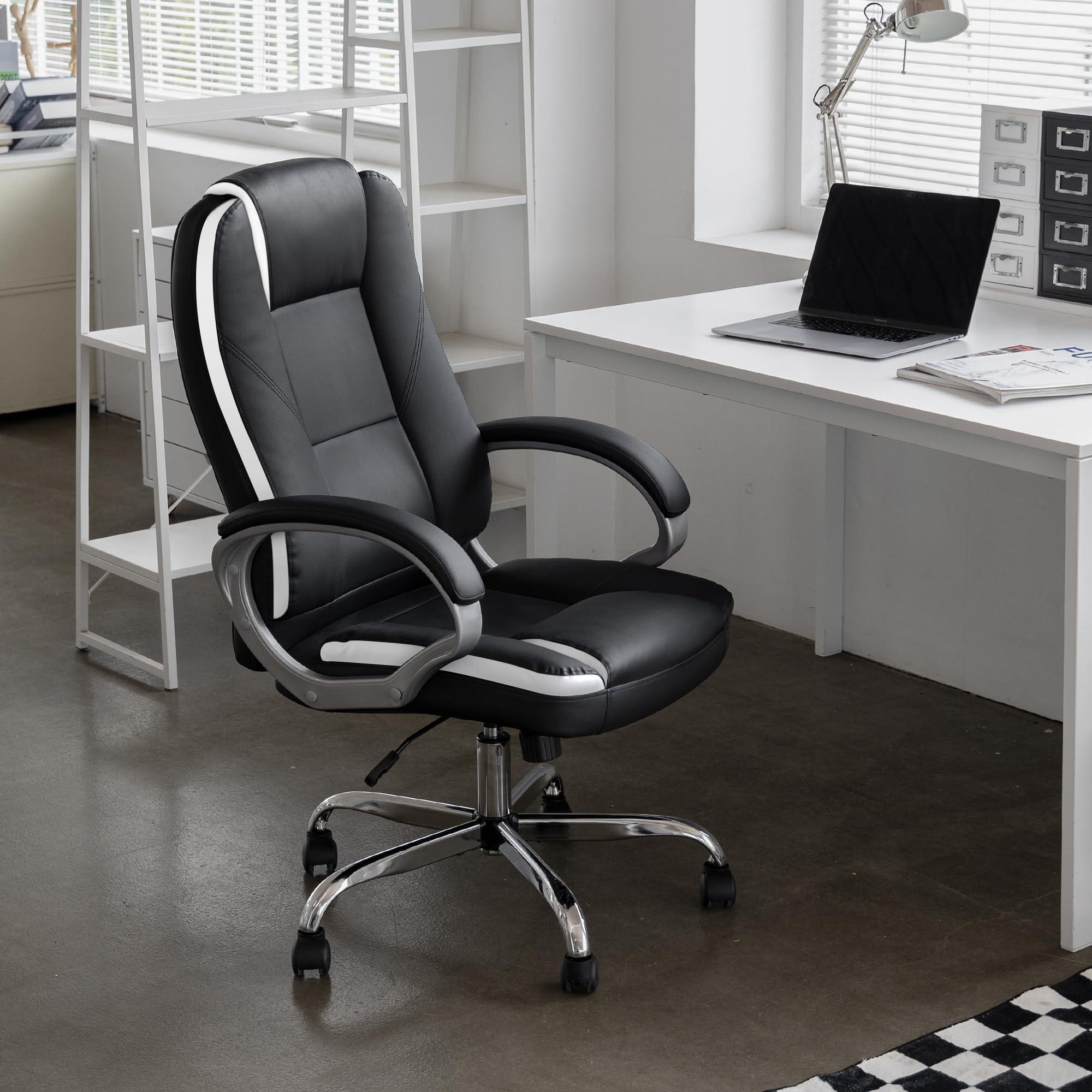 NEO CHAIR Office Desk Ergonomic Gaming Chair High Back Adjustable Computer Chair with Wheels and Lumbar Support Comfy Leather Executive Swivel (Black) - Image 7