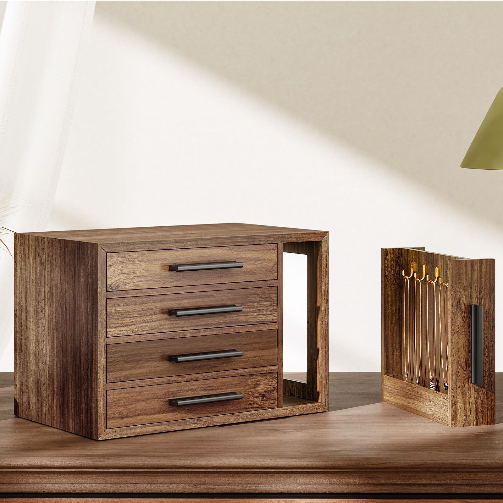 HOOBRO Jewelry Box for Women, Wooden Jewelry Organizer with Transparent Window, 4-Layer Jewelry Organizer Box, Jewelry Holder Organizer for Earrings, Necklaces, Rings, Walnut and Black BH09JB04 - Image 5