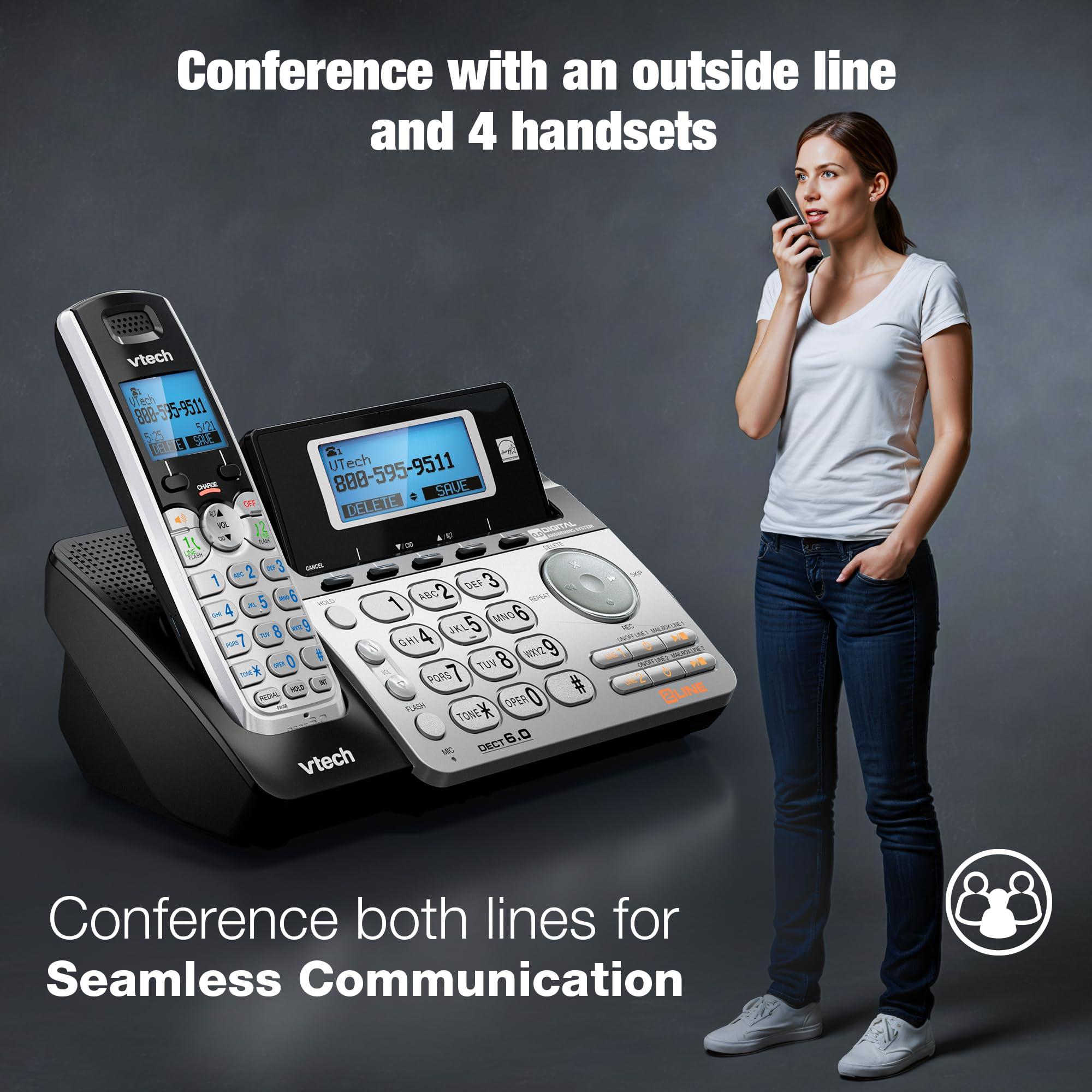 VTech DS6151-2 2 Handset 2-Line Cordless Phone System for Home or Small Business with Digital Answering System & Mailbox on Each line, Silver - Image 10