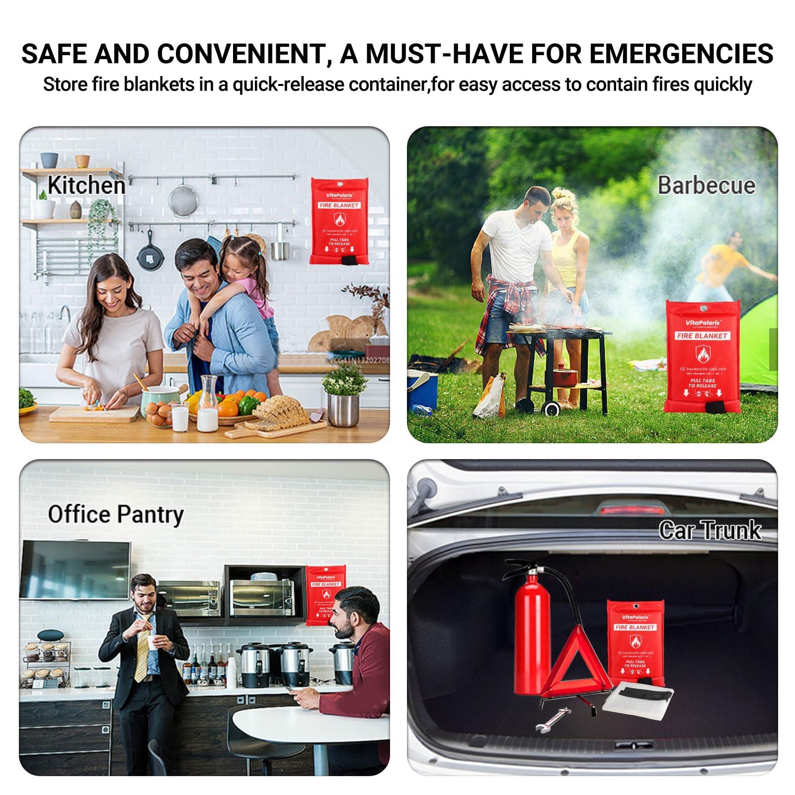 VitaPolaris Heavy-Duty Emergency Fire Blanket, 2 Pack – Fireproof Fiberglass Blanket for Kitchen, Home, Car, Grill, Fireplace, Camping, Heat Shield, Grease Fires, Emergency Fire Suppression - Image 6