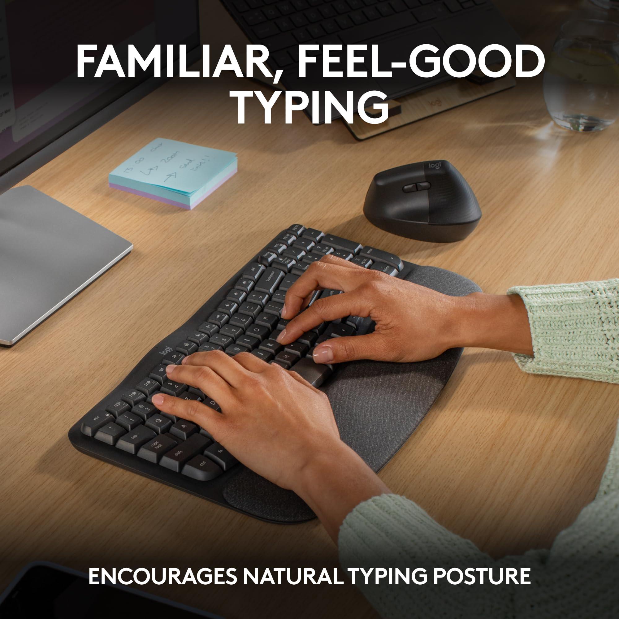 Logitech Wave Keys Wireless Ergonomic Keyboard with Cushioned Palm Rest, Comfortable Natural Typing, Easy-Switch, Bluetooth, Logi Bolt Receiver, for Multi-OS, Windows/Mac - Graphite - Image 3