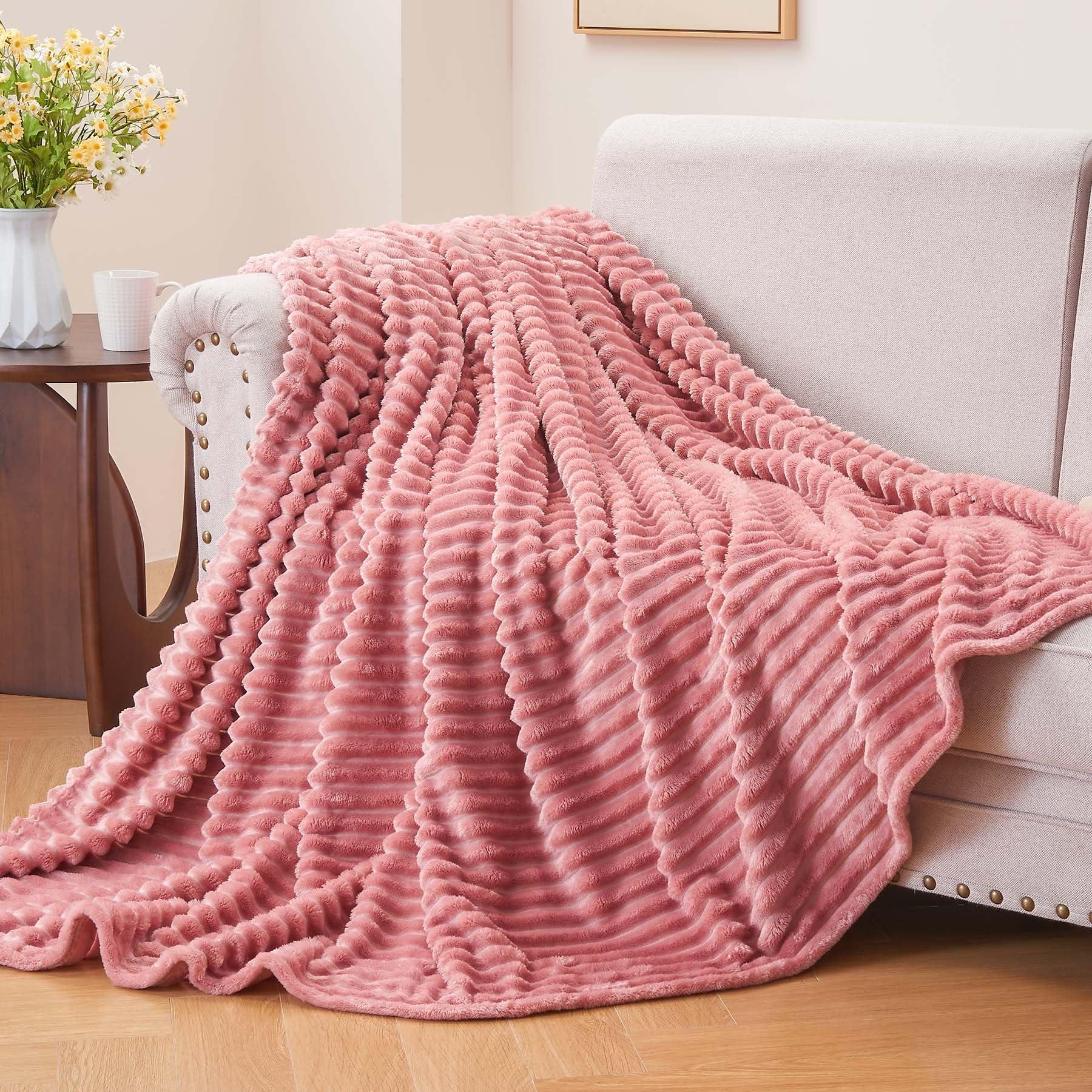 BEDELITE Fleece Throw Blanket for Couch – 3D Ribbed Jacquard Soft and Warm Decorative Fuzzy Blanket – Cozy, Fluffy, Plush Lightweight Pink Throw Blankets for Bed, Sofa, 50x60 inches - Image 2