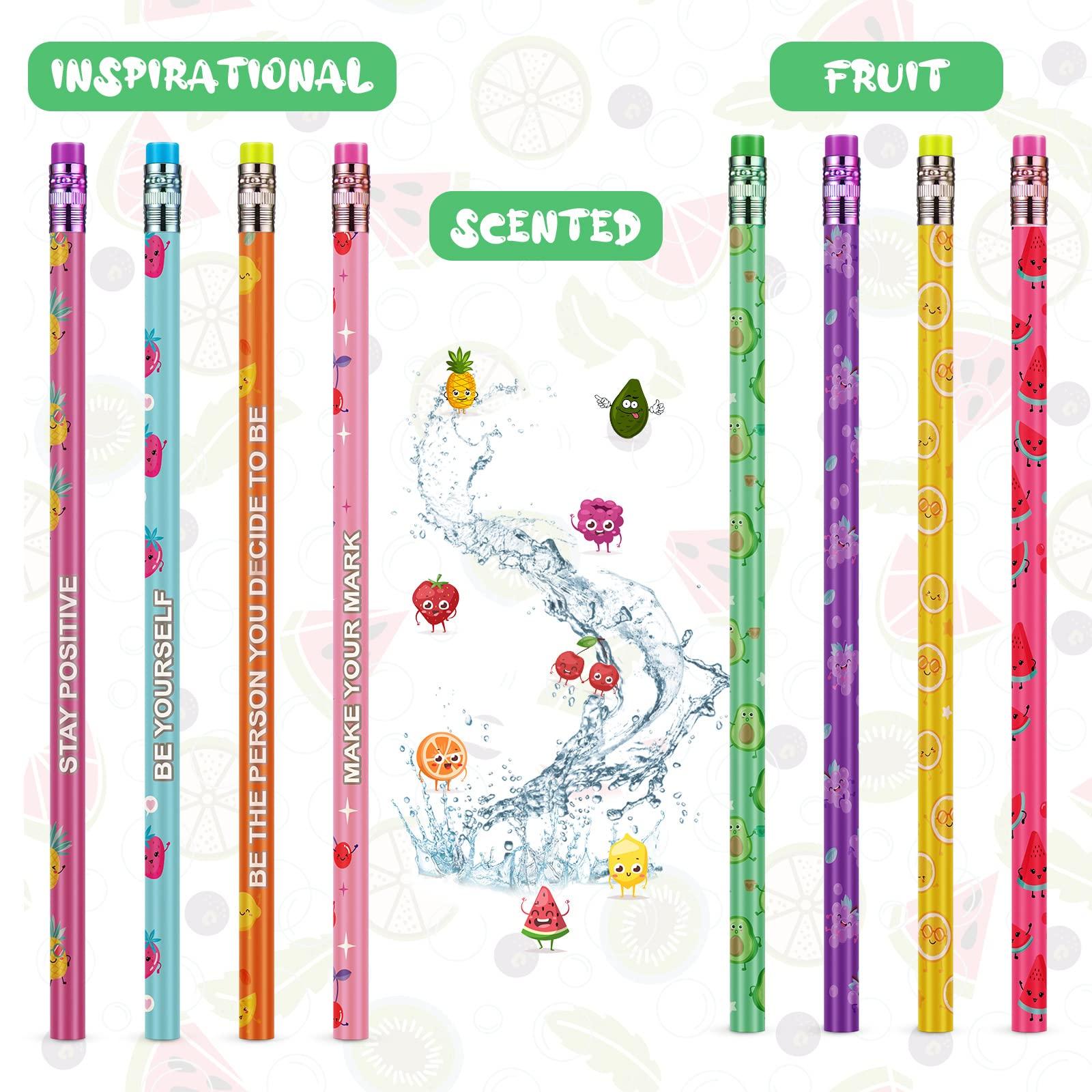 Leinuosen 200 Pcs Scented Pencils Bulk for Kids Inspirational Cute Fun Wood Smelly Pencils with Erasers Fruit Elements for School Classroom Office Students - Image 6