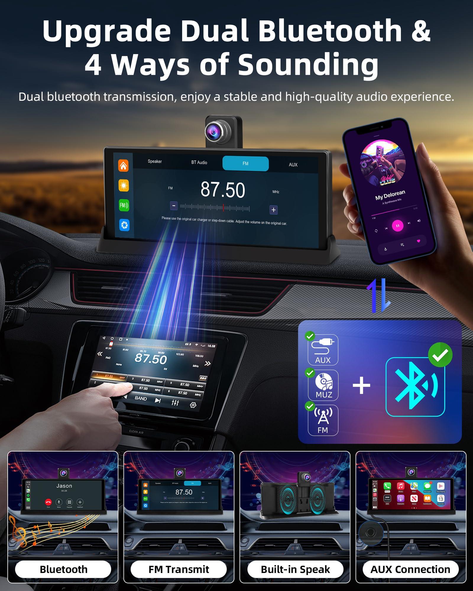 【350° Rotatable Lens】10.26''Wireless Apple CarPlay Screen for Car & 4K Dash Cam Portable Android Auto Car Stereo, Car Audio Receivers 1080P Backup Camera, Bluetooth/GPS Navigation/AirPlay/Googel/Siri - Image 7