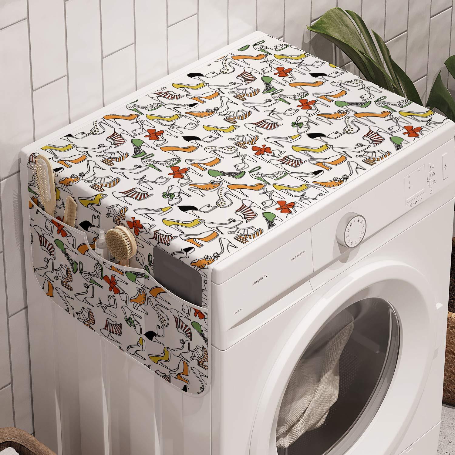 Lunarable Shoes Washing Machine Organizer, Woman Footwear Themed Continuous Fashion Pattern of Repetitive Colorful High Heels, Anti-slip Fabric Cover for Washers and Dryers, 47" x 18.5", Multicolor