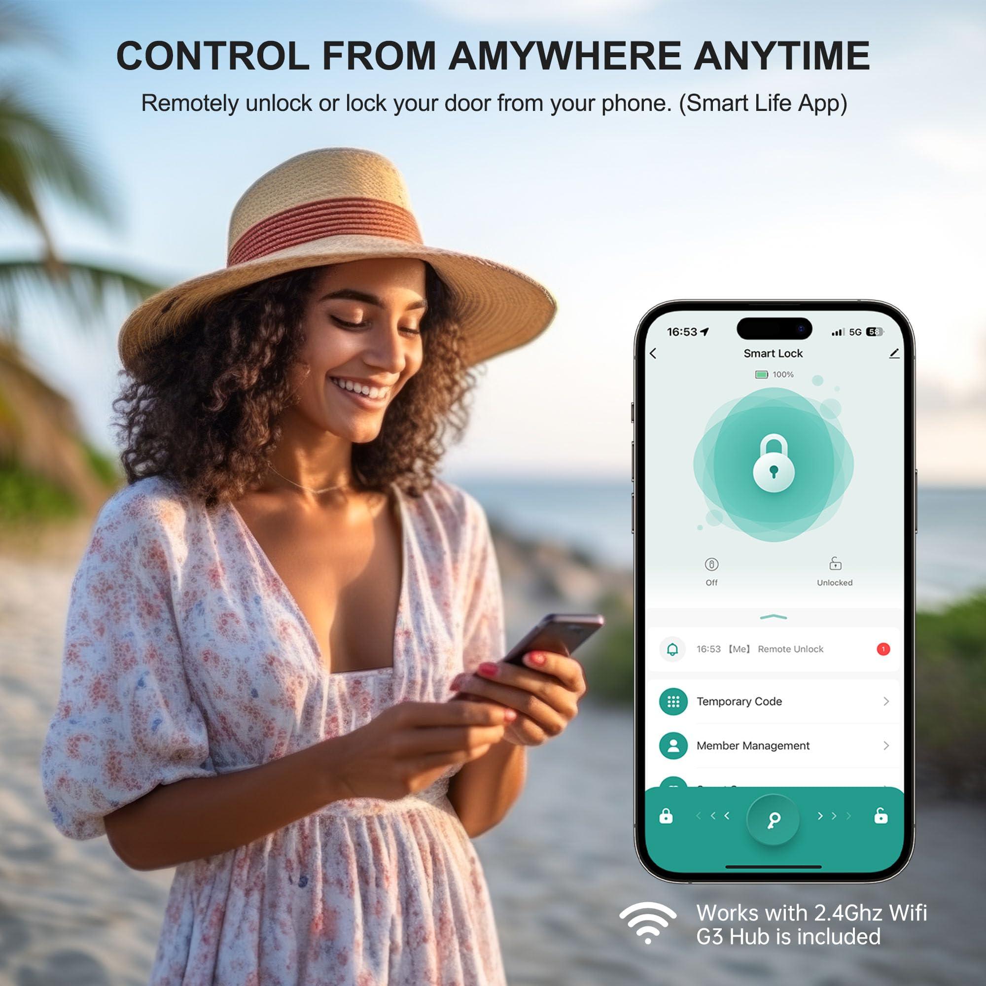 Wi-Fi Smart Deadbolt Keyless Entry: 9-in-1 Hornbill Smart Lock for Front Door, Smart Deadbolt Lock, Electronic Keypad Code Fingerprint Unlock, Works with Alexa for Home Office Hotel, Satin Nickel - Image 7