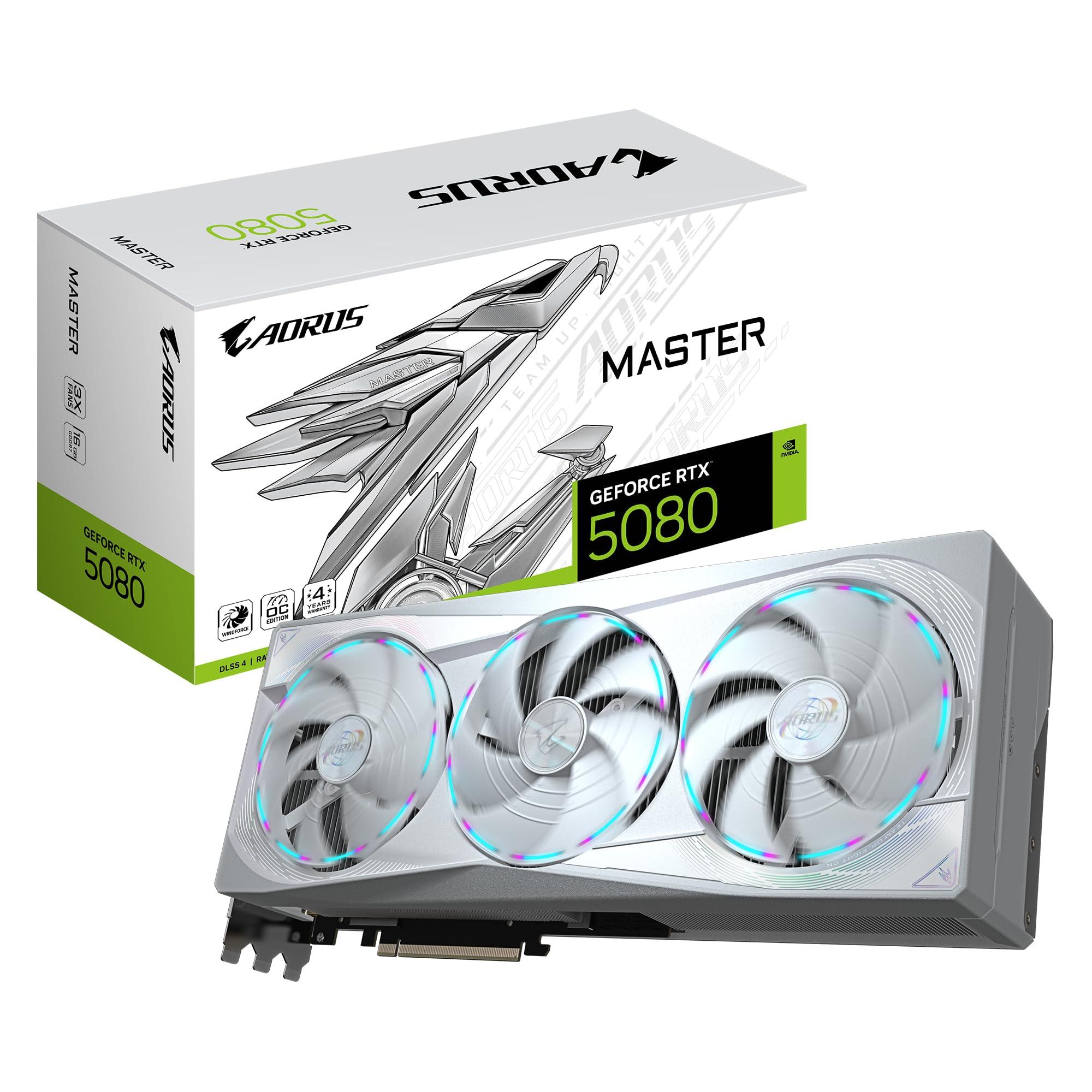 Gigabyte AORUS GeForce RTX 5080 Master ICE 16G Graphics Card - 16GB GDDR7, 256 Bit, PCI-E 5.0, 2805MHz Core Clock, 3 x DP 2.1a, 1 x HDMI 2.1b, NVIDIA DLSS 4, GV-N5080AORUSM ICE-16GD