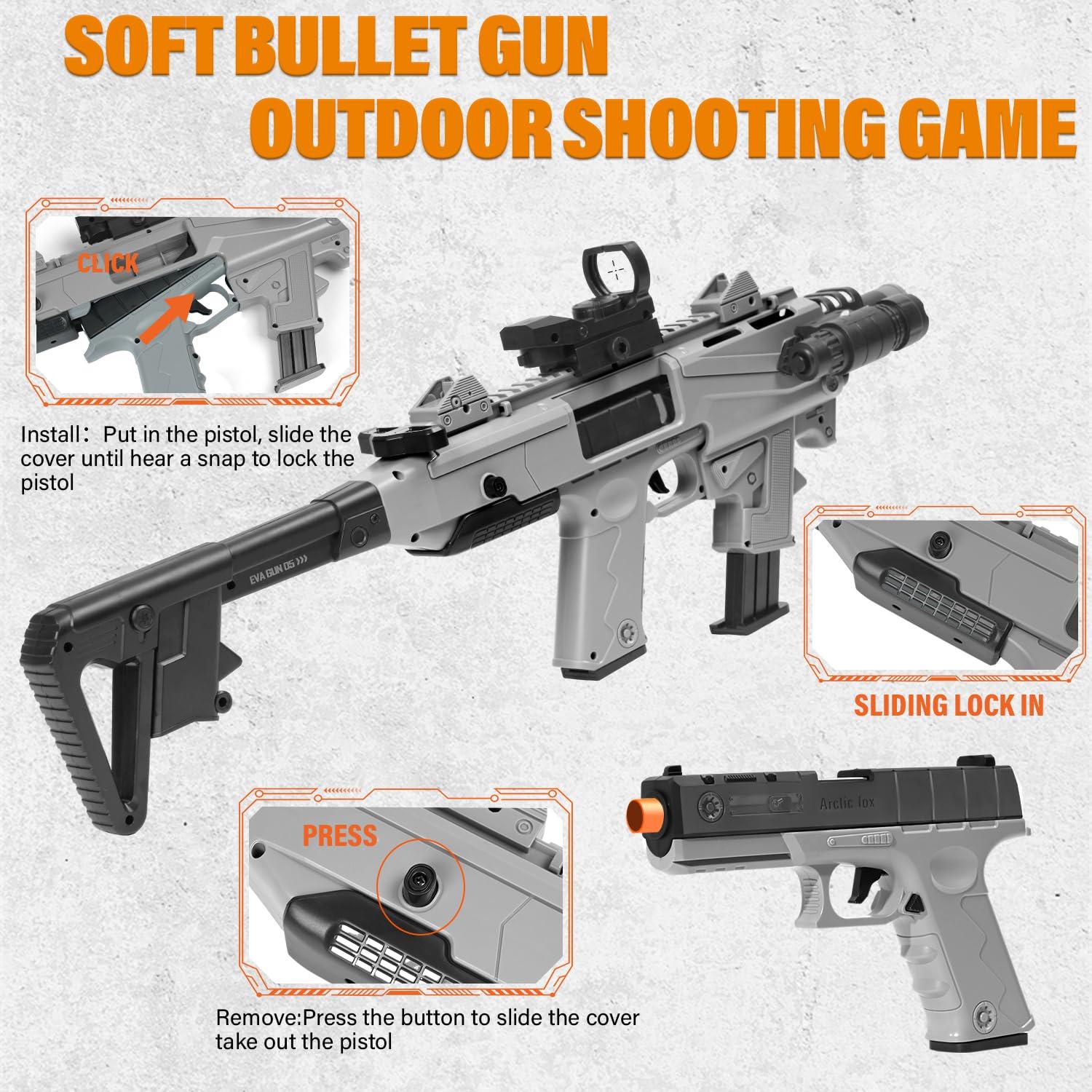 Soft Bullet Toy Gun Blaster, Realistic Toy Dart Hand Gun Soft Bullet Pistol Foam Shell ejecting Blasters, with 2 Clips & 80 Foam Bullets, Gifts for Boys Girls Adults Age 8+ - Image 3