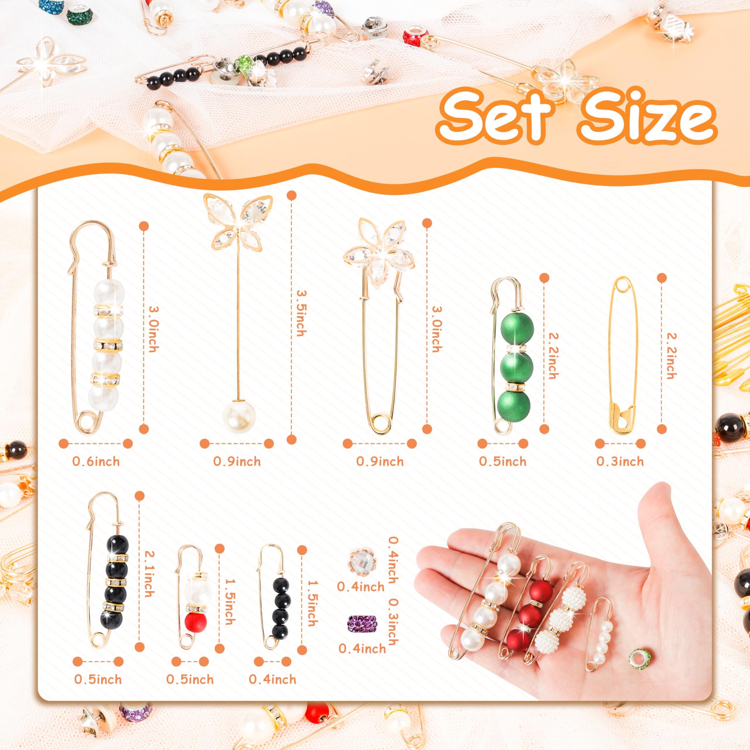 Gold Brooches Pins Charms for Socks: LOTOFUN Fashion 12,80,110PCS Rhinestone Pearl Bling Junk Sock Bulk Button - Decorative Safety Pins Brooch for Women Shoes Clothes Sweater Hat Pant - Image 3