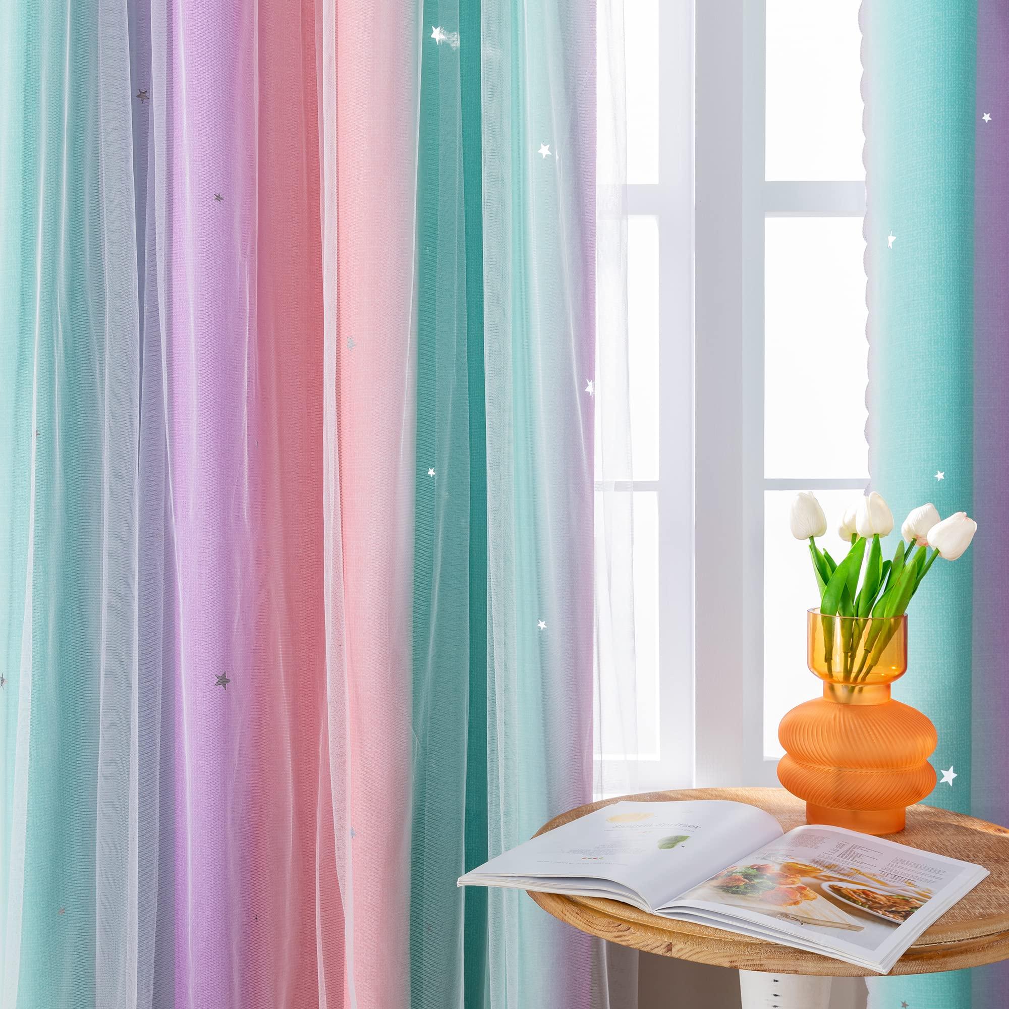XiDi Unicorn Room Decor for Girls Bedroom, Purple Green Curtains for Kids Rooms, Window Drapes 42 Inchs Long 34 inches Wide 1 Panel - Image 3
