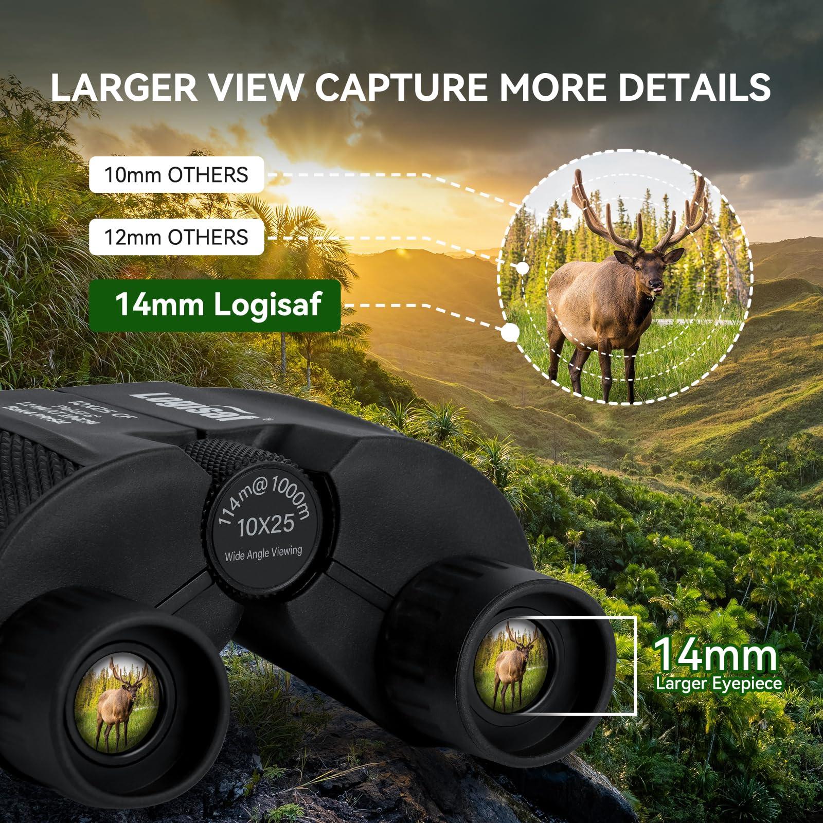 Logisaf Binoculars for Adults and Kids, 10x25 Small Compact Binoculars with Low Light Vision, Easy Focus Hunting for Bird Watching, Waterproof, Hiking Essentials & Travel Companion - Image 2
