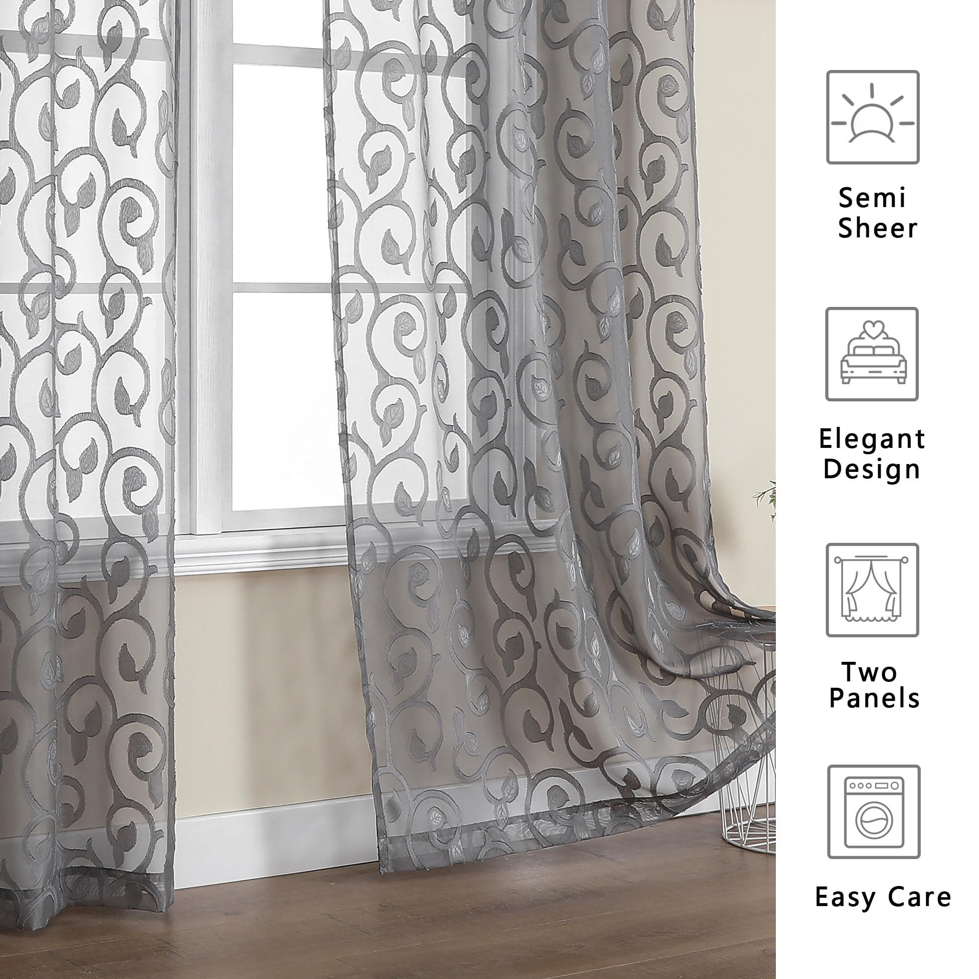 OWENIE Furman Sheer Curtains 84 inches Long for Bedroom Living Room 2 Panels Set, Light Filtering Window Curtains, Semi Transparent Voile Top Dual Rod Pocket, Grey, 40Wx84L inch, Total 84 Inches Width - Image 7