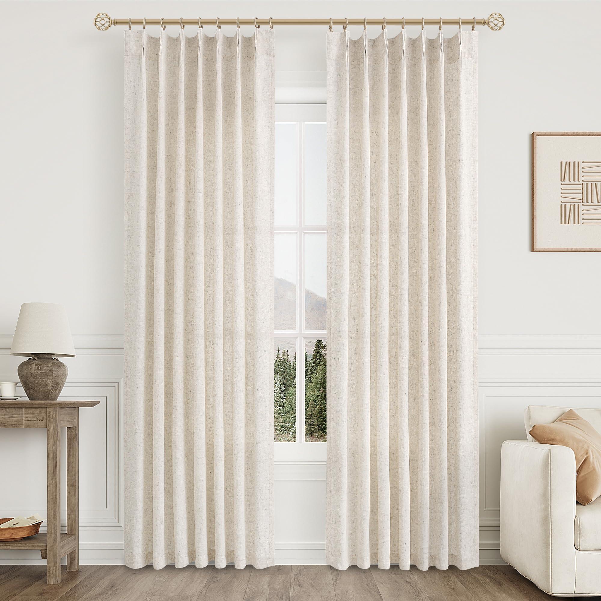 Aersas Natural Pinch Pleated Linen Curtains 84 Inch Length 2 Panels for Living Room Bedroom Cream Semi Sheer Window Curtain Boho Neutral Back Tab Pinch Pleat Drape with Hooks 84 Inches Long - Image 2