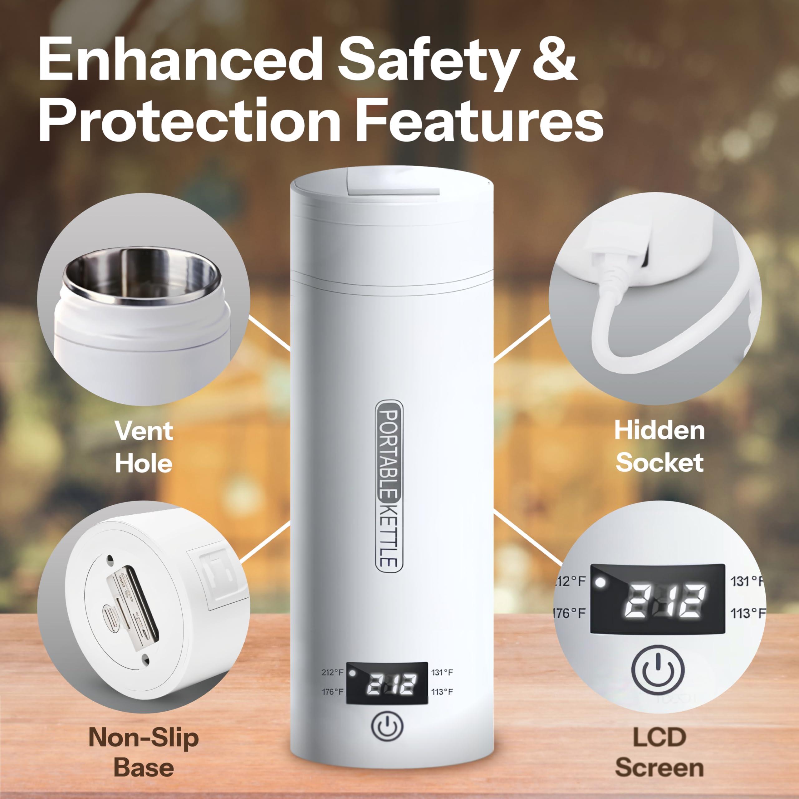 Thrive NRG Travel Electric Portable Kettle, Small Travel Kettle for Tea and Coffee - 304 Stainless Steel, 450mL Mini Hot Water Boiler with 4 Temperature Presets, LCD Display, and Auto Shut-Off - Image 5