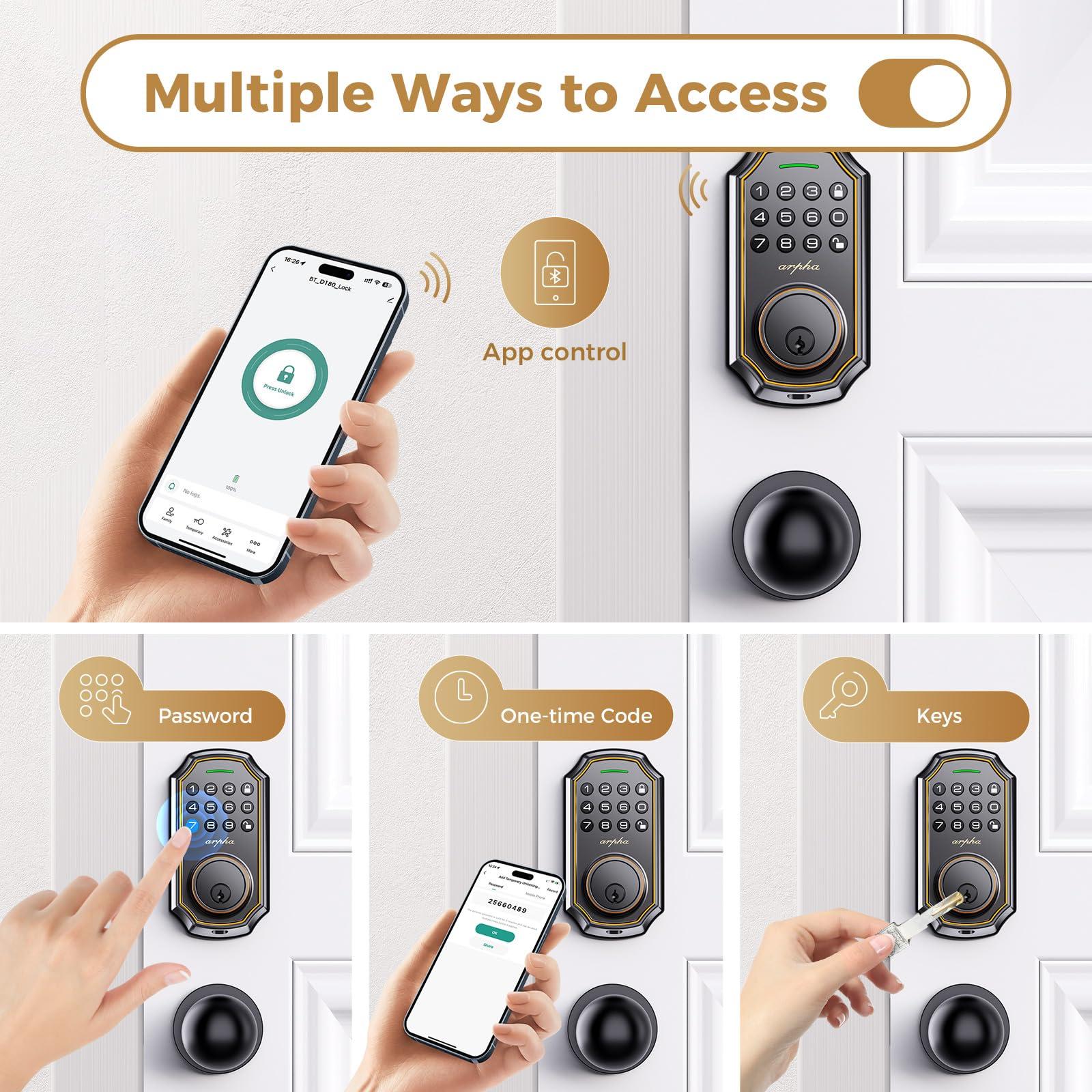 Smart Lock - Keyless Entry Electronic Deadbolt with 2 Door Knobs - App Control & Keypad Access - 100 Code Easy to Install - Image 3
