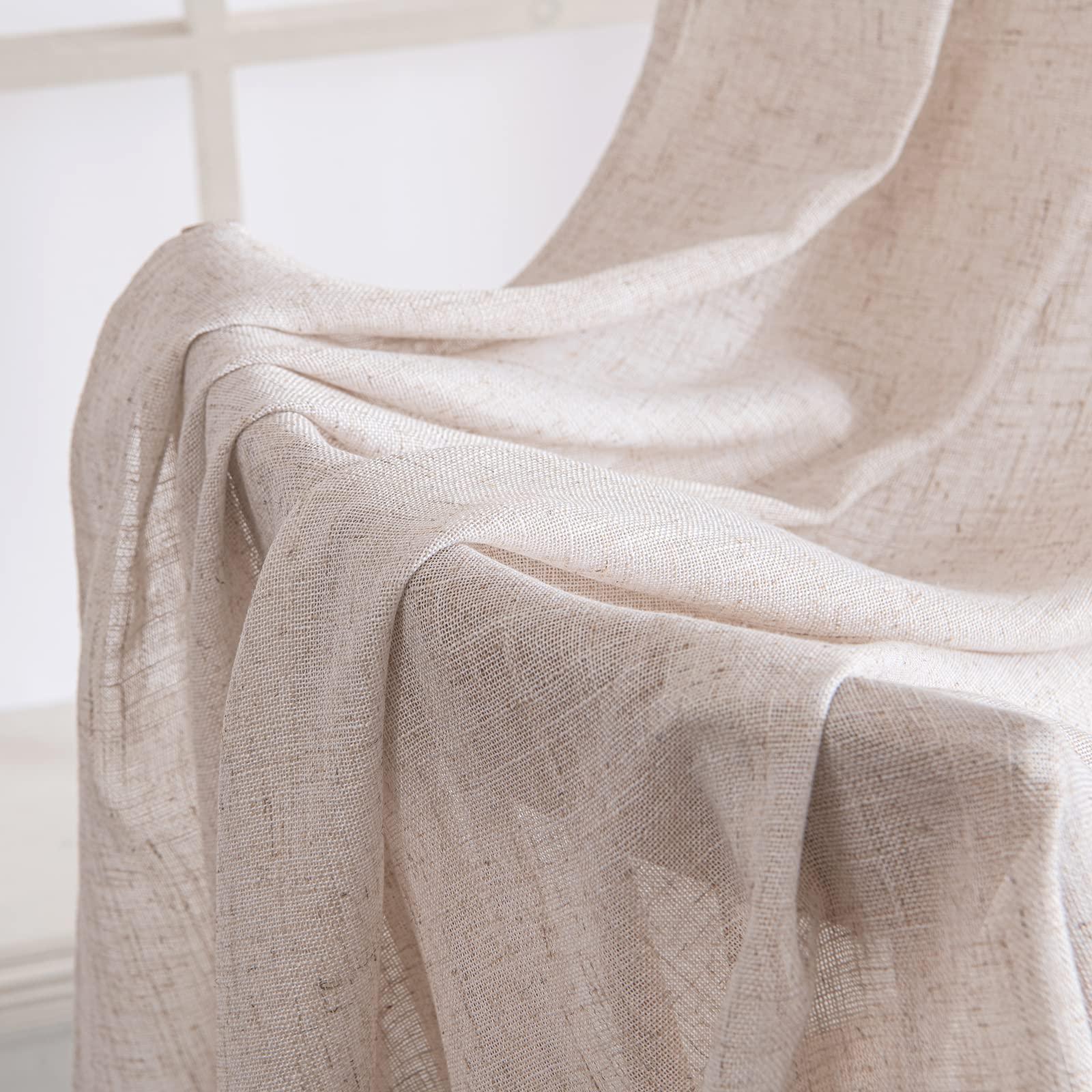 MIULEE Natural White Linen Curtains 84 Inch Long for Bedroom Living Room, Soft Thick Linen Textured Window Drapes Semi Sheer Light Filtering Rod Pocket Back Tab Neutral Farmhouse Cream Ivory 2 Panels - Image 6