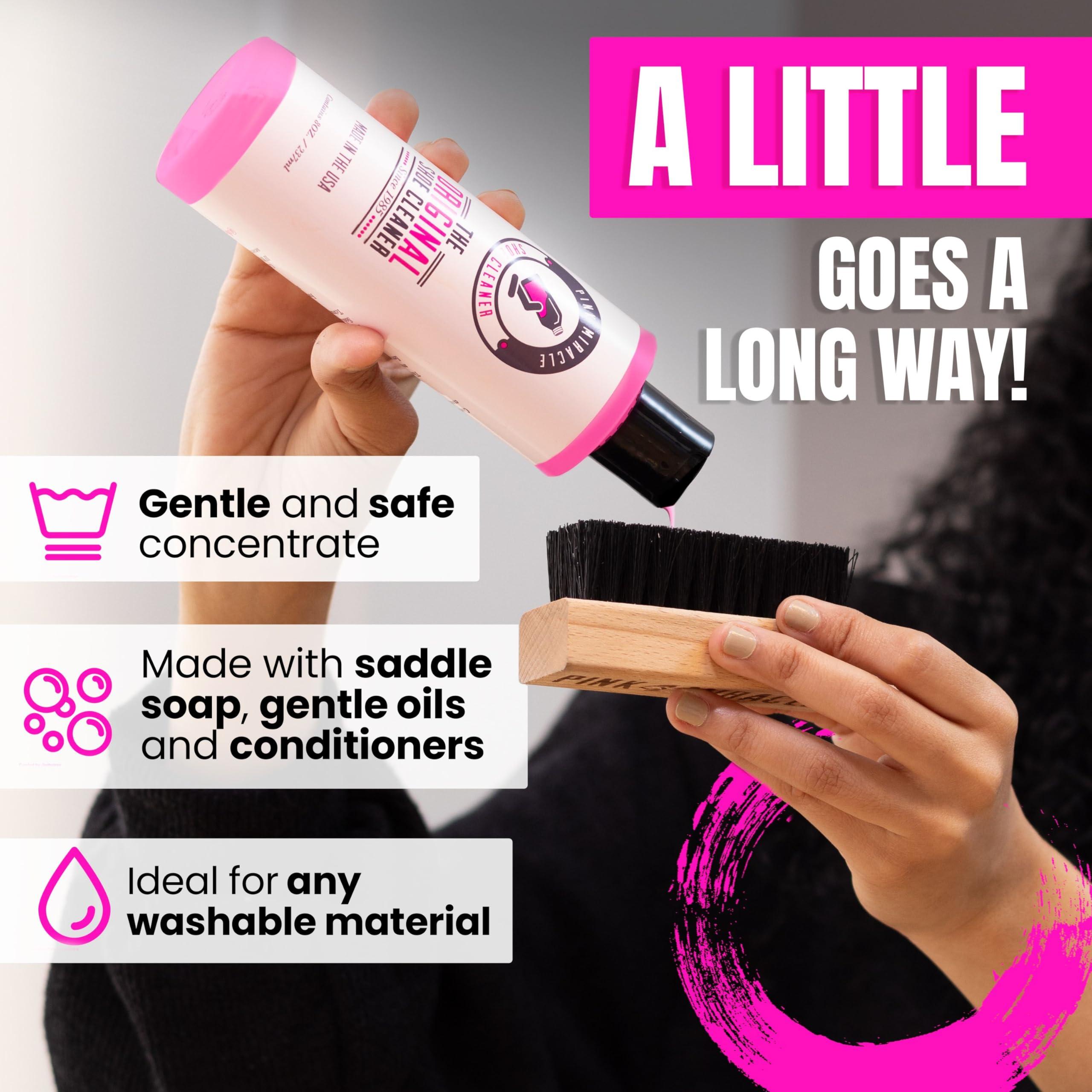 Pink Miracle Shoe Cleaner Kit with Bottle and Brush For Fabric Cleaner For Leather, Whites, Suede and Nubuck Sneakers - Image 3