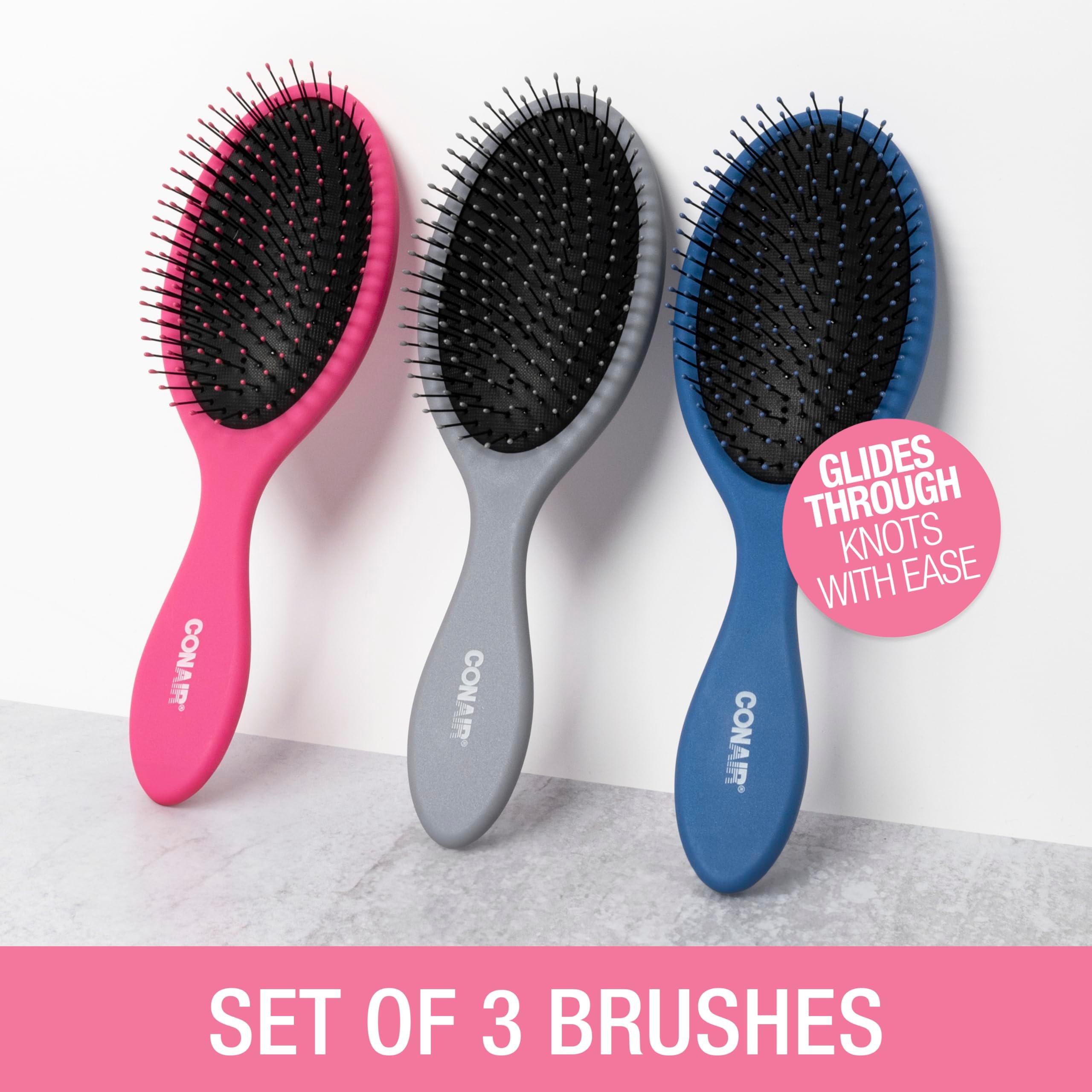 Conair Detangling Brush 3PK - For wet and dry - Ideal for all types - curly brush - brushes for women - detangler brush - brushes for women - Blue, Pink, Gray Assorted - Image 2