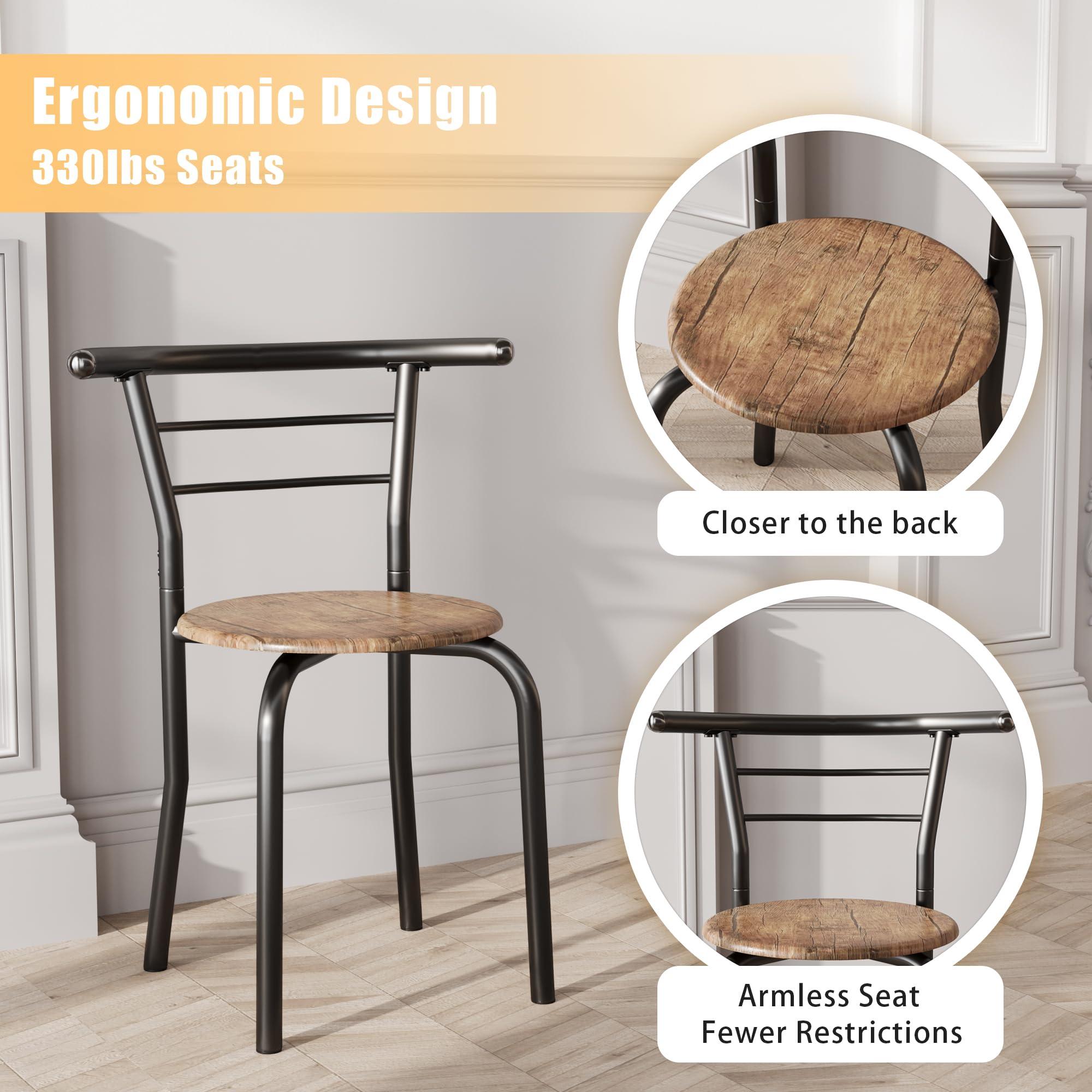 JUMMICO 3-Piece Wooden Round Table & Chair Set, Space Saving Kitchen Breakfast Nook Wood Grain Tabletop with Metal Frame and Built-in Wine Rack for Kitchen, Dining Room (Brown/Black) - Image 6