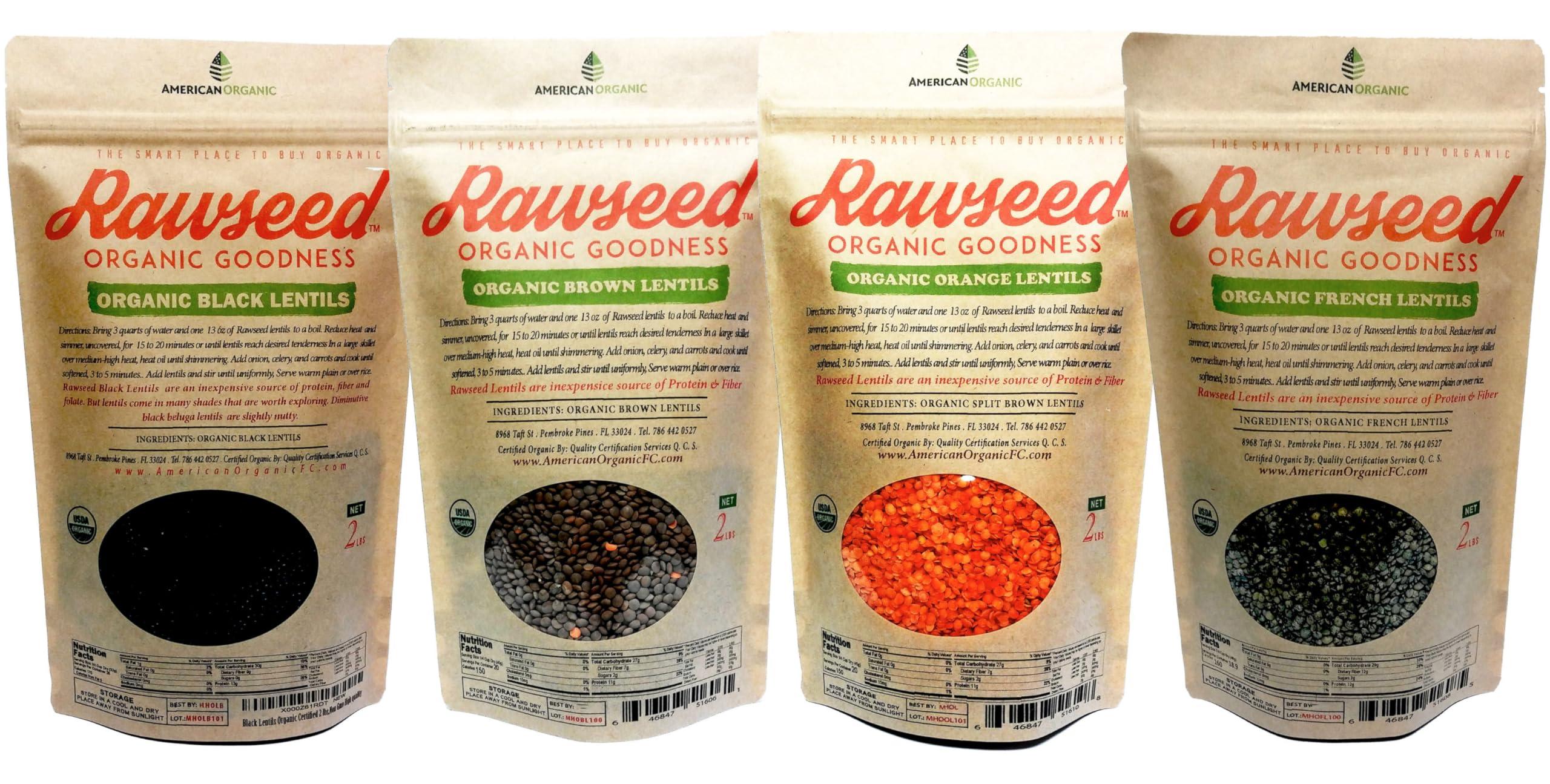 Rawseed Organic Certified lentils Multi-color 2 lb 4 Pack containing: Black, Orange, French, & Brown (1 bag of each). This 4 pack brings in total of 8 lbs of Lentils.