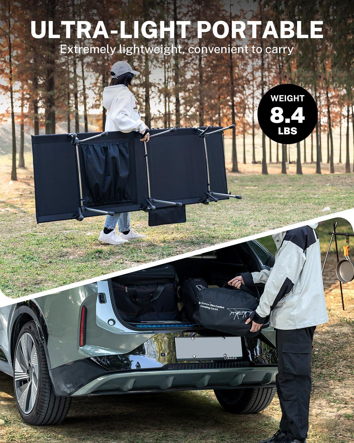 Gonex Camping Cot with Leg Extenders 2 in 1 Portable Ultralight Folding Cot for Adults Adjustable Height Supports 350lbs Sleeping Bed for Backpacking Travel Beach Home 74.8"x27.5" - Image 6