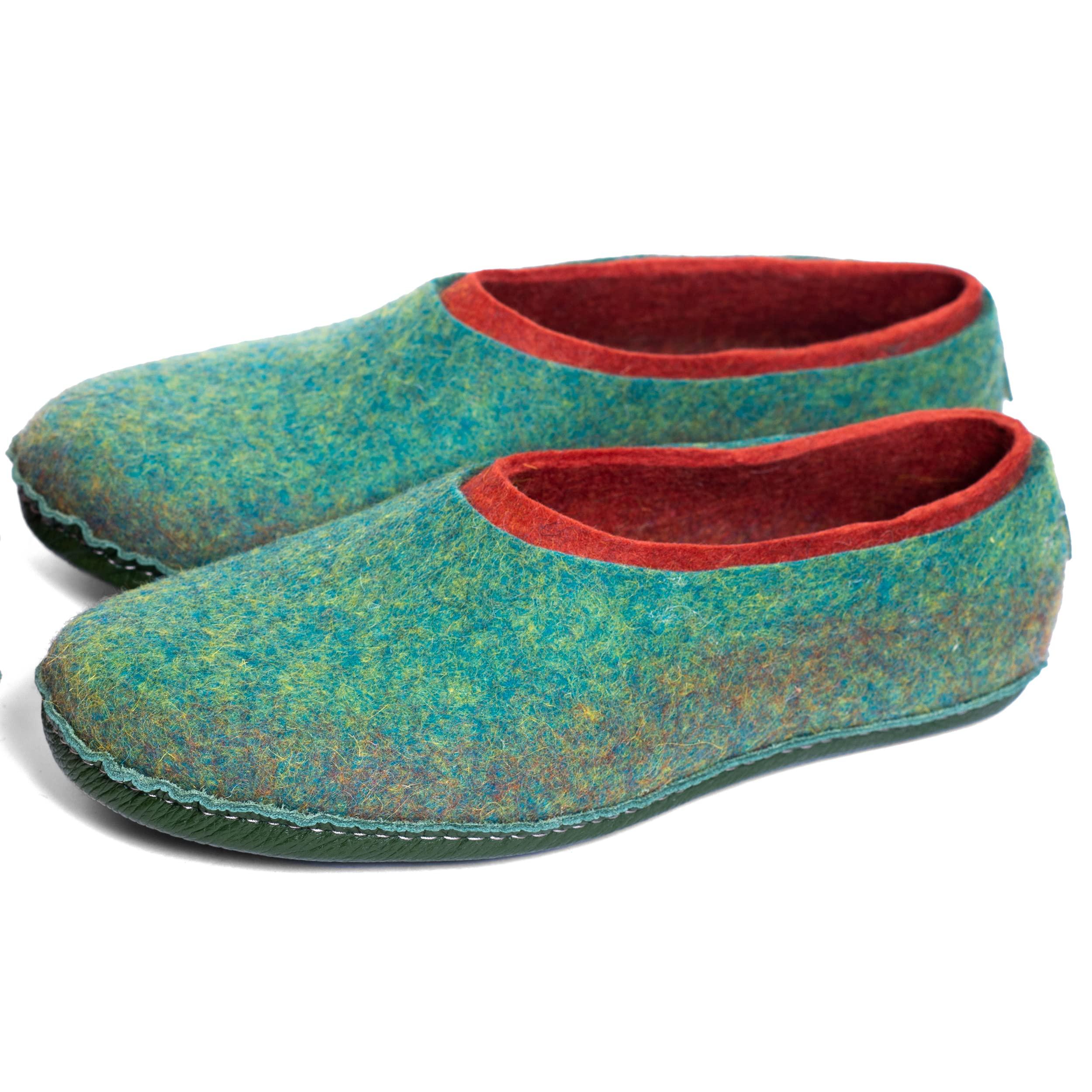 Gray Felted Wool Slippers For Men with Green Inner Layer Made by Hand - Image 5