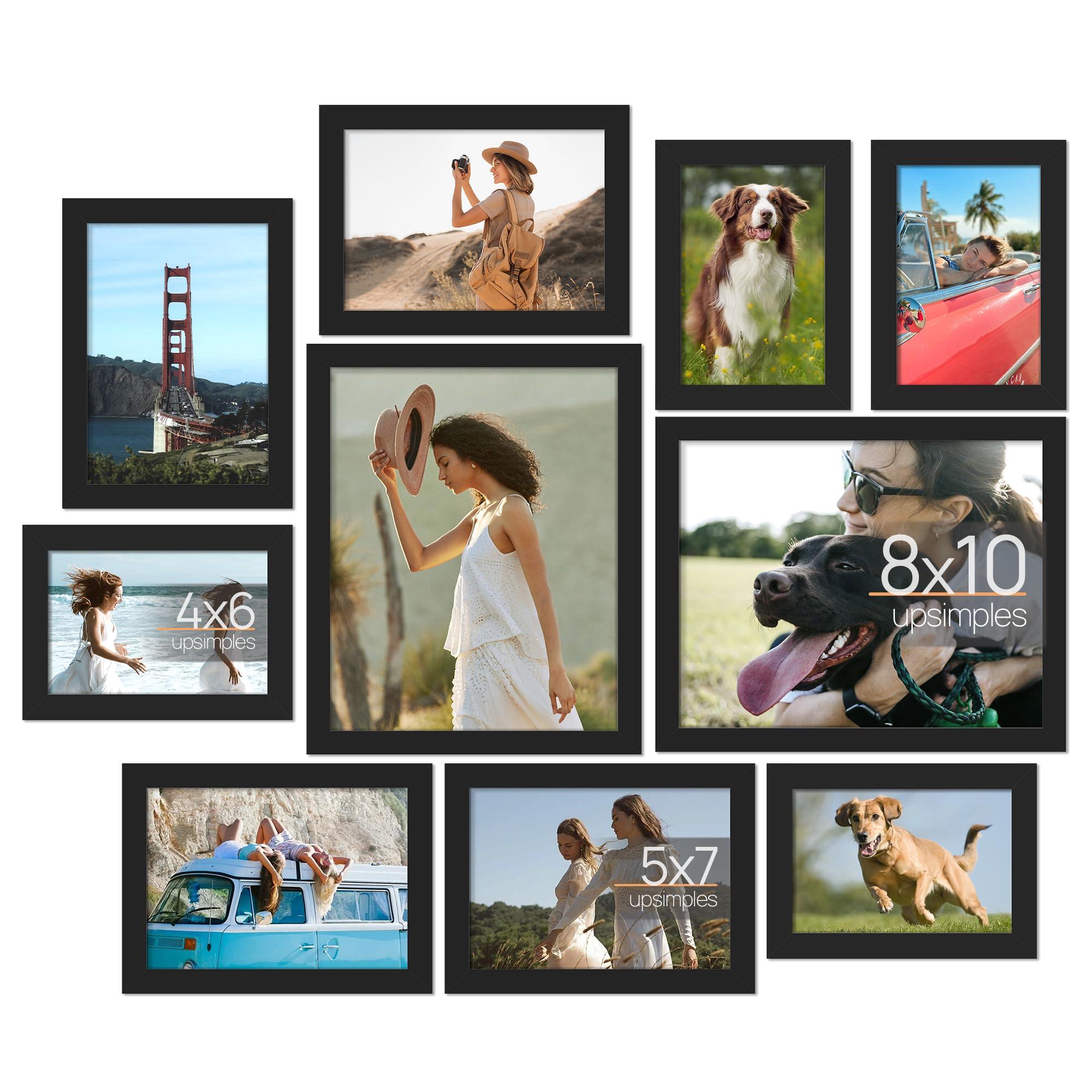upsimples 10 Pack Picture Frames Collage Wall Decor for Mounting or Tabletop Display, Photo Gallery Frame Set for Family, Multi Sizes Including 8x10, 5x7, 4x6, Black
