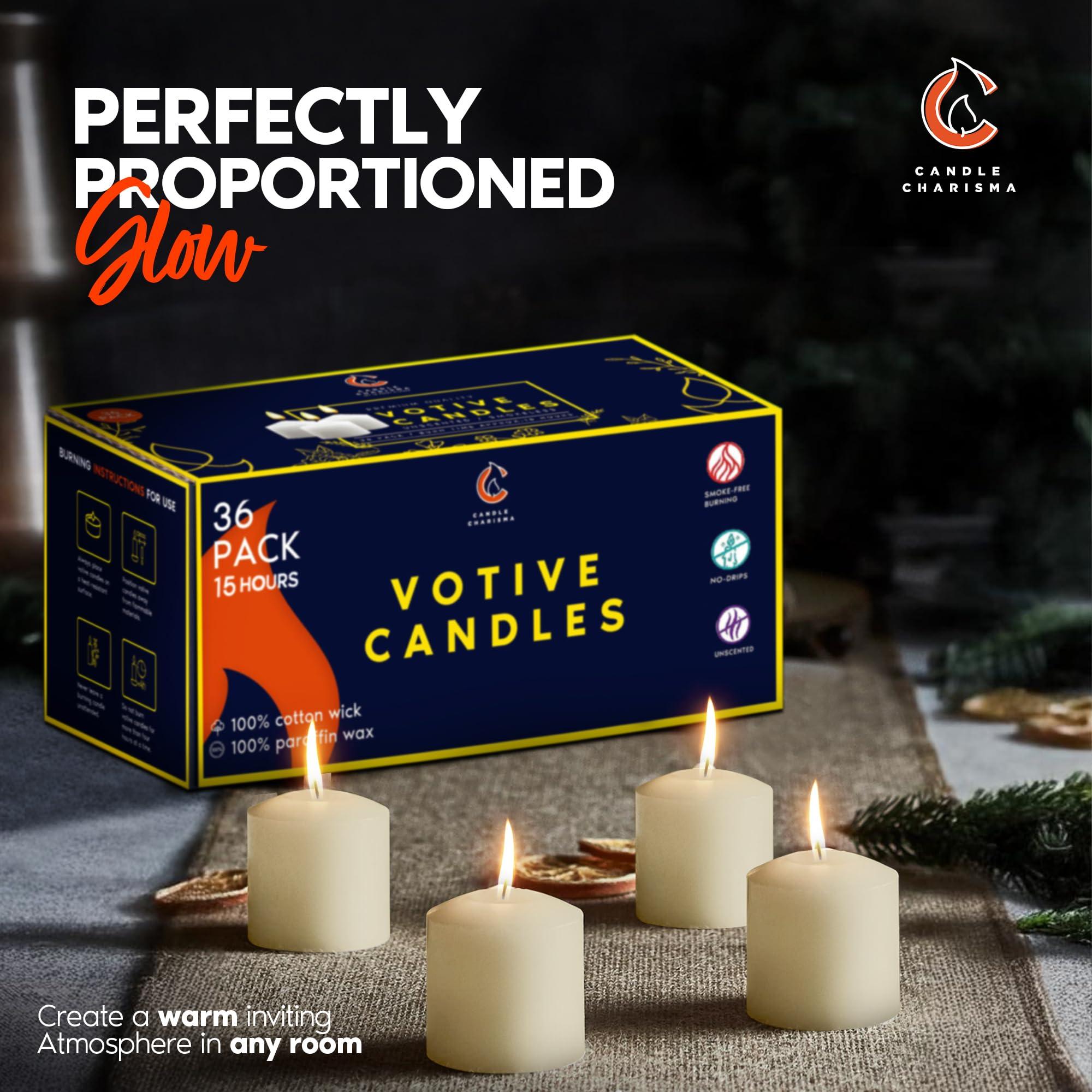 Candle Charisma Ivory Votive Candles Unscented - 15 Hour Burn time - Set of 36 for Dinner, Wedding, Halloween and Holiday Decorations - Image 4