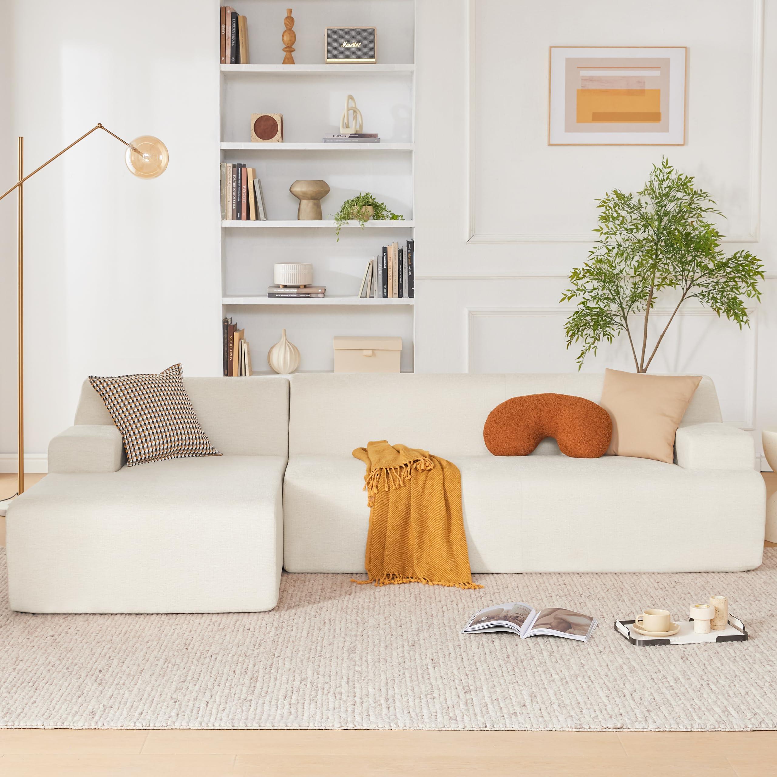Huatean Home 107" Modular Sectional Sofa, Sponge Sofa for Living Room, High Density Sponges Cloud Couch,Modular L-Shape Sofa Couch with Chaise, (Beige) - Image 3