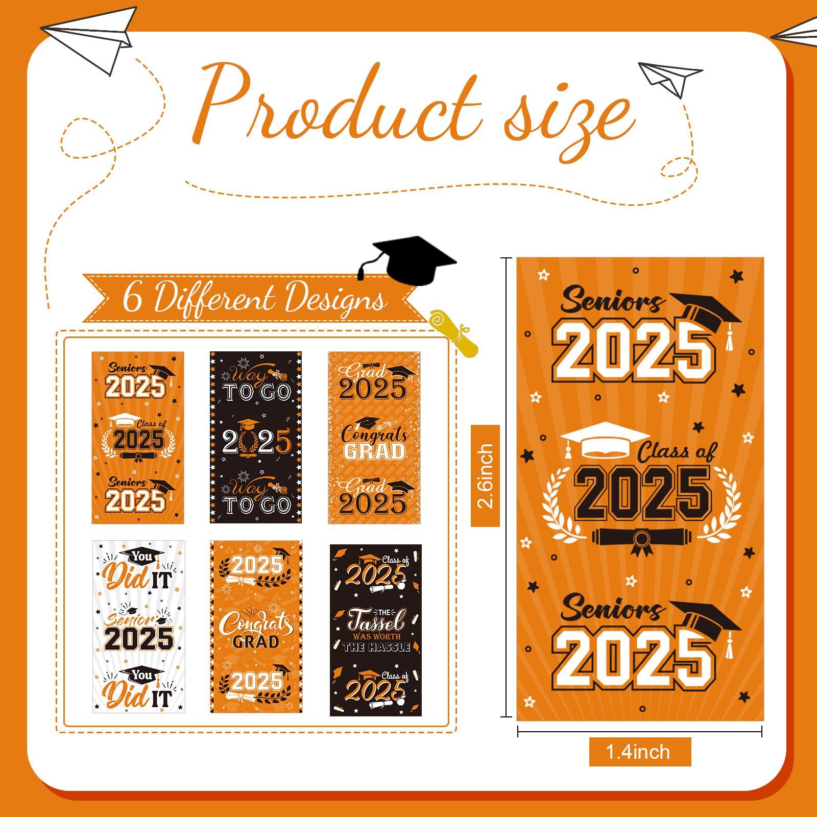 Outus 180 PCS Graduation 2025 Decoration Label Sticker - Orange Congrats Grad Mini Candy Bar Wrapper Class of 2025 Party Supplies for College High School Nursing Graduation, Candy Not Included - Image 2