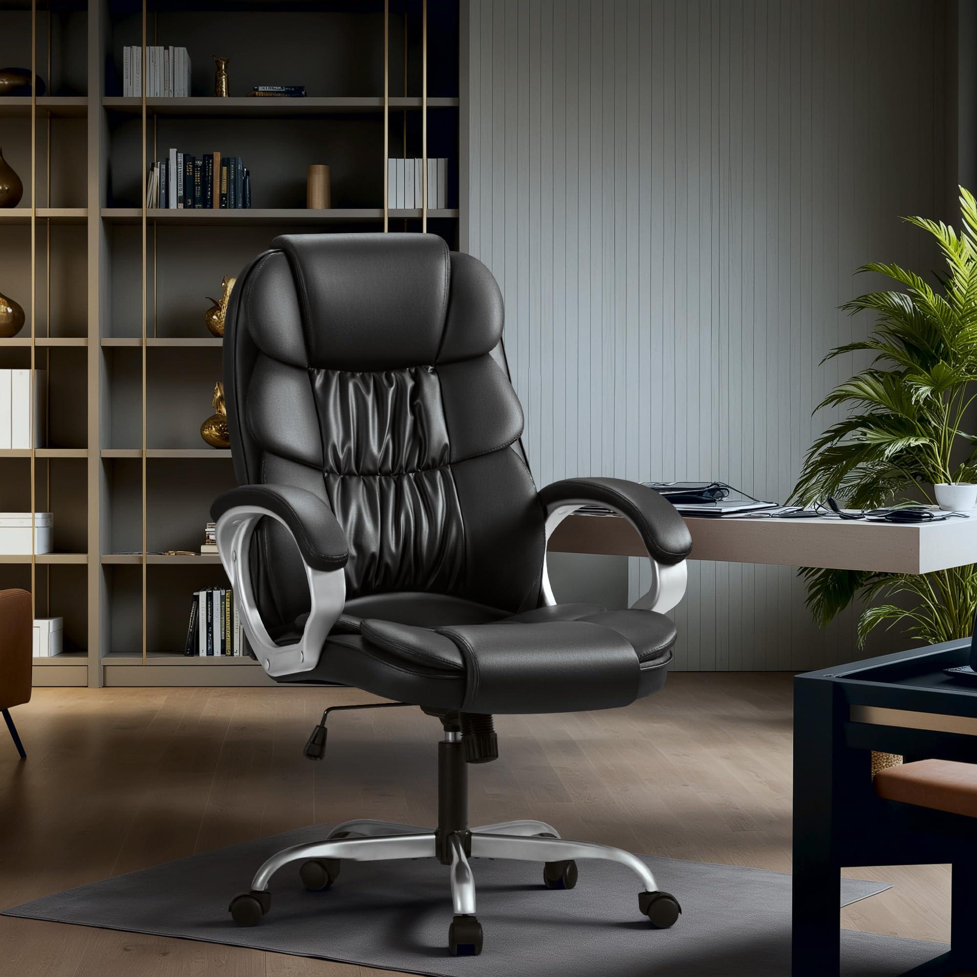 Homall Office Chair High Back Computer Desk Chair, PU Leather Adjustable Height Modern Executive Swivel Task Chair with Padded Armrests and Lumbar Support (Black) - Image 7