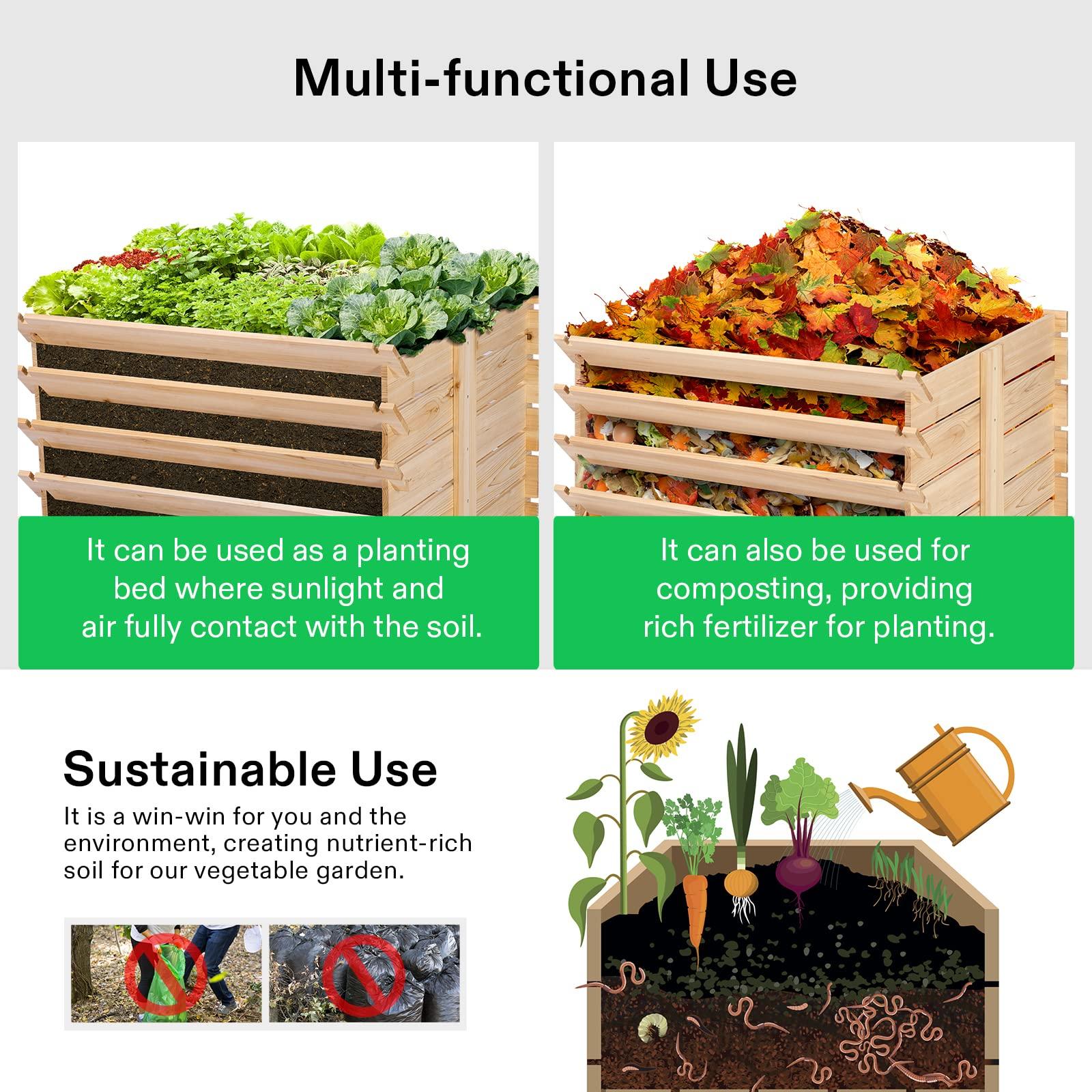 VIVOSUN Wooden Compost Bin, Removable Front Door, Easy to Setup for Backyard, Lawn (Black with Gloves and Liner) - Image 6