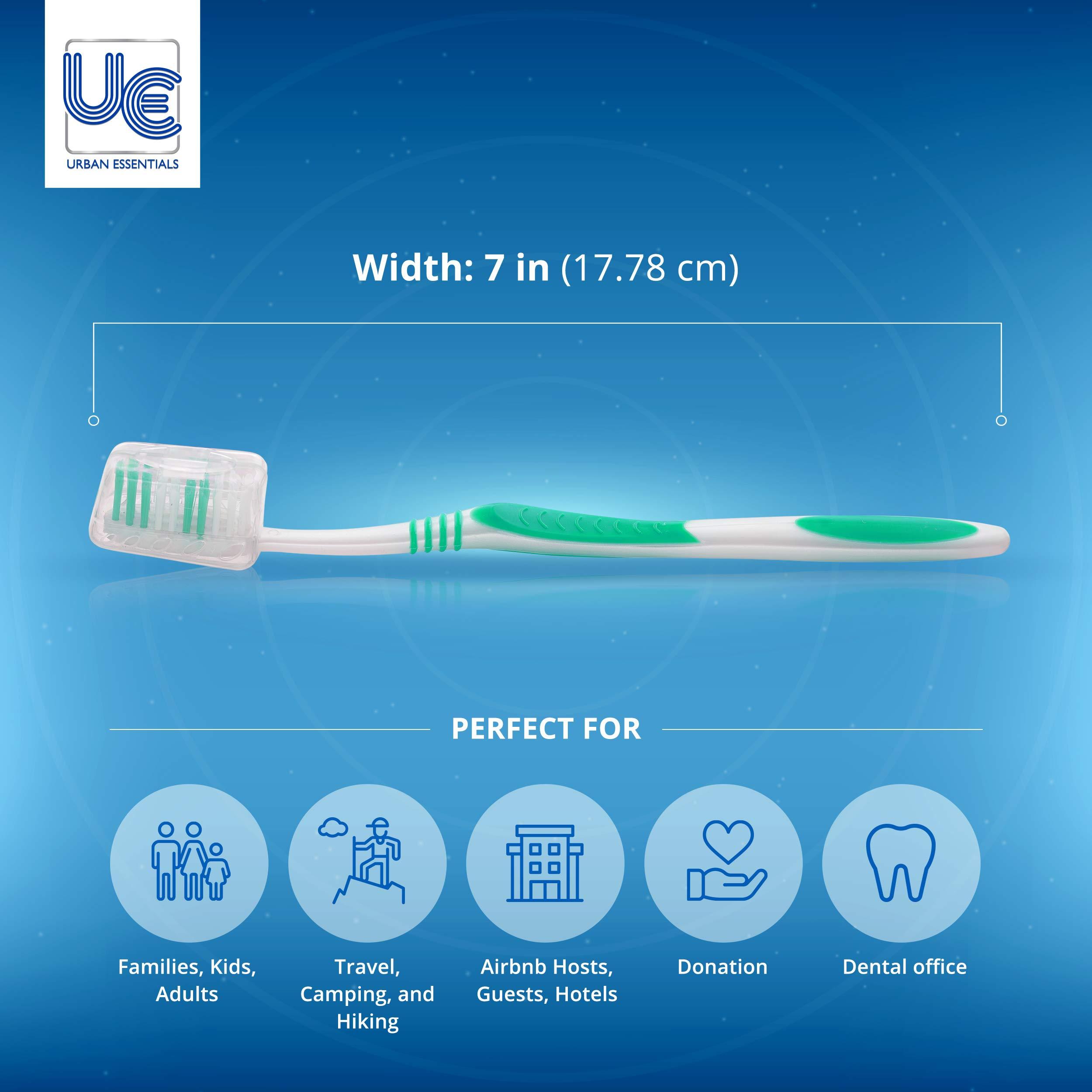 Urban Essentials Bulk Toothbrush Package with Covers | Premium Quality Individually Wrapped Colorful Tooth Brushes | Medium Soft Toothbrush Hygienic Cap for Donations, Travel, Hotels (100 Pack) - Image 6
