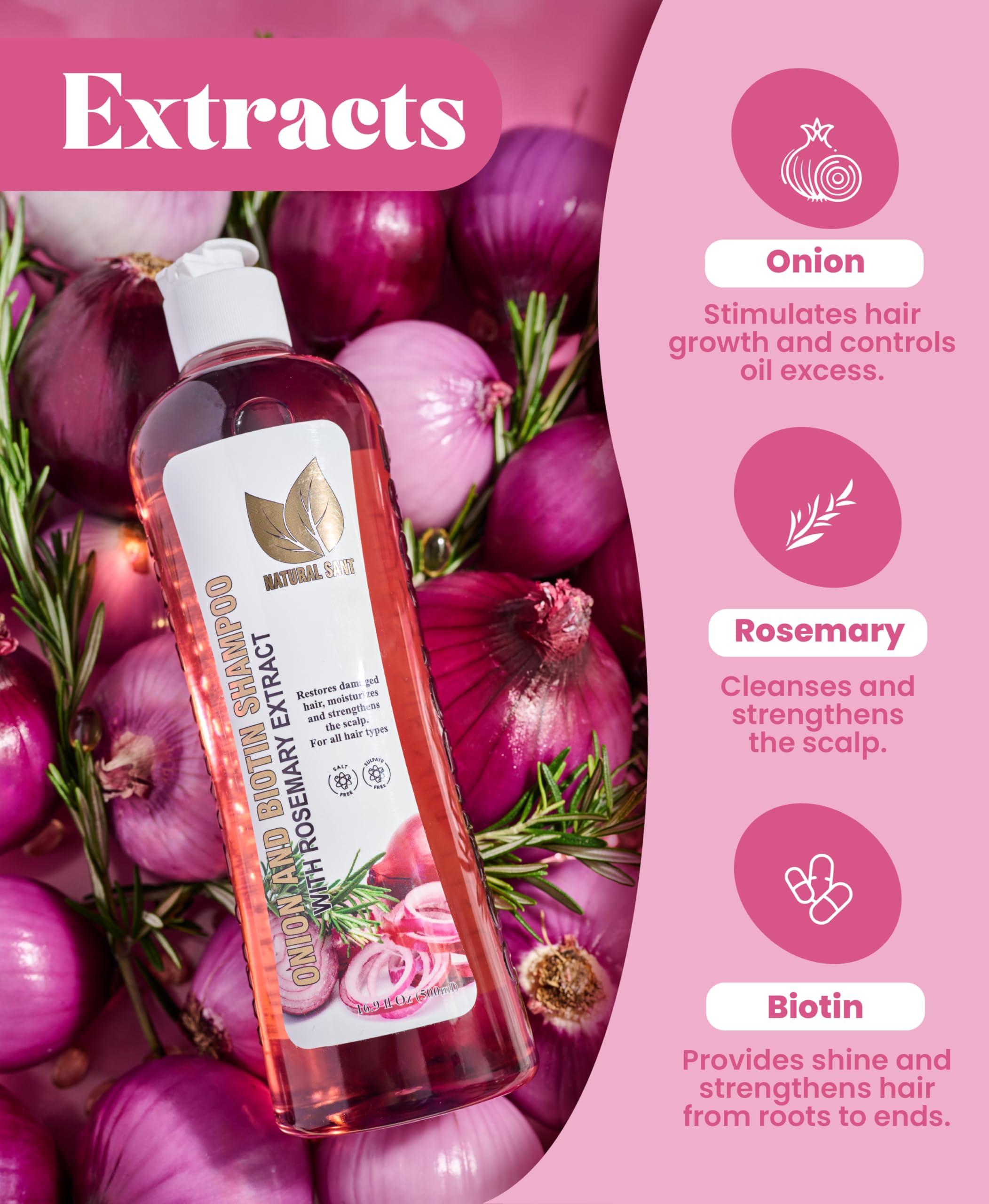 NATURAL SANT - Onion Biotin and Rosemary Shampoo & Treatment Set for Stronger, Thicker and Longer Hair - Soft and Shine, Hair Loss and Thinning Hair, Growth Shampoo, Paraben Free, Silicone Free - Image 4