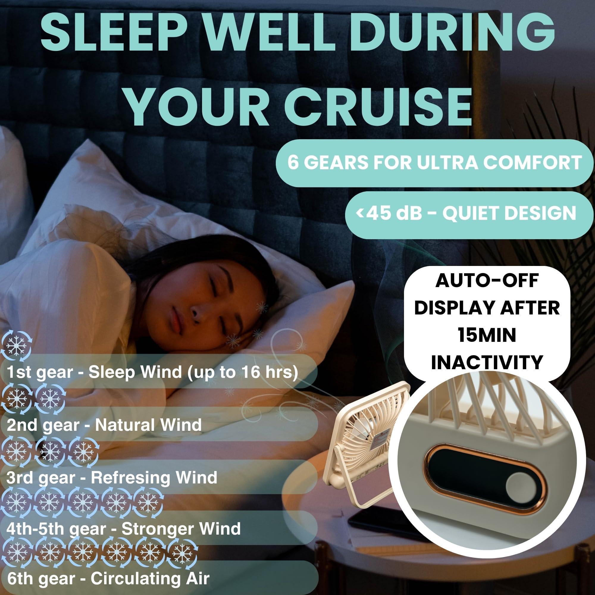Nordmoose Cruise Ship Approved Fan – Up To 16 Hours Battery Life, USB Rechargeable, Battery-Powered Travel Fan for Sleeping – Magnetic Hook Included for Easy Hanging on Cabin Walls & Ceilings - Image 5